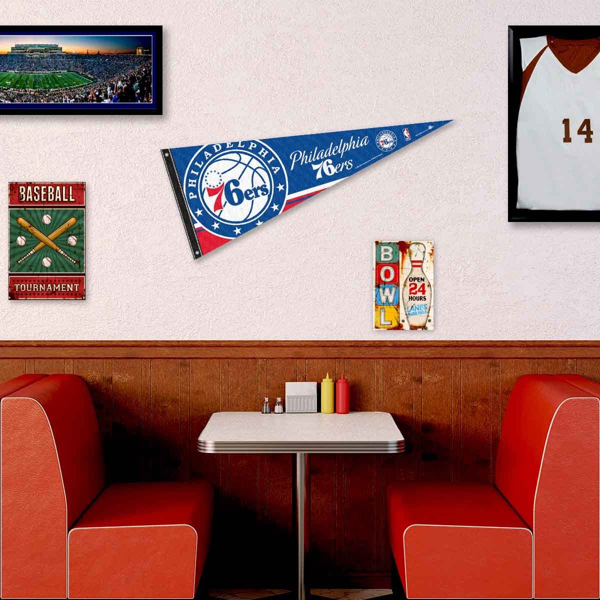 Philadelphia 76ers Pennant Flag and Wall Tack Pads Mounts - Sports Collectibles, Sports Memorabilia, Sports Fan Shop, Sports Gifts