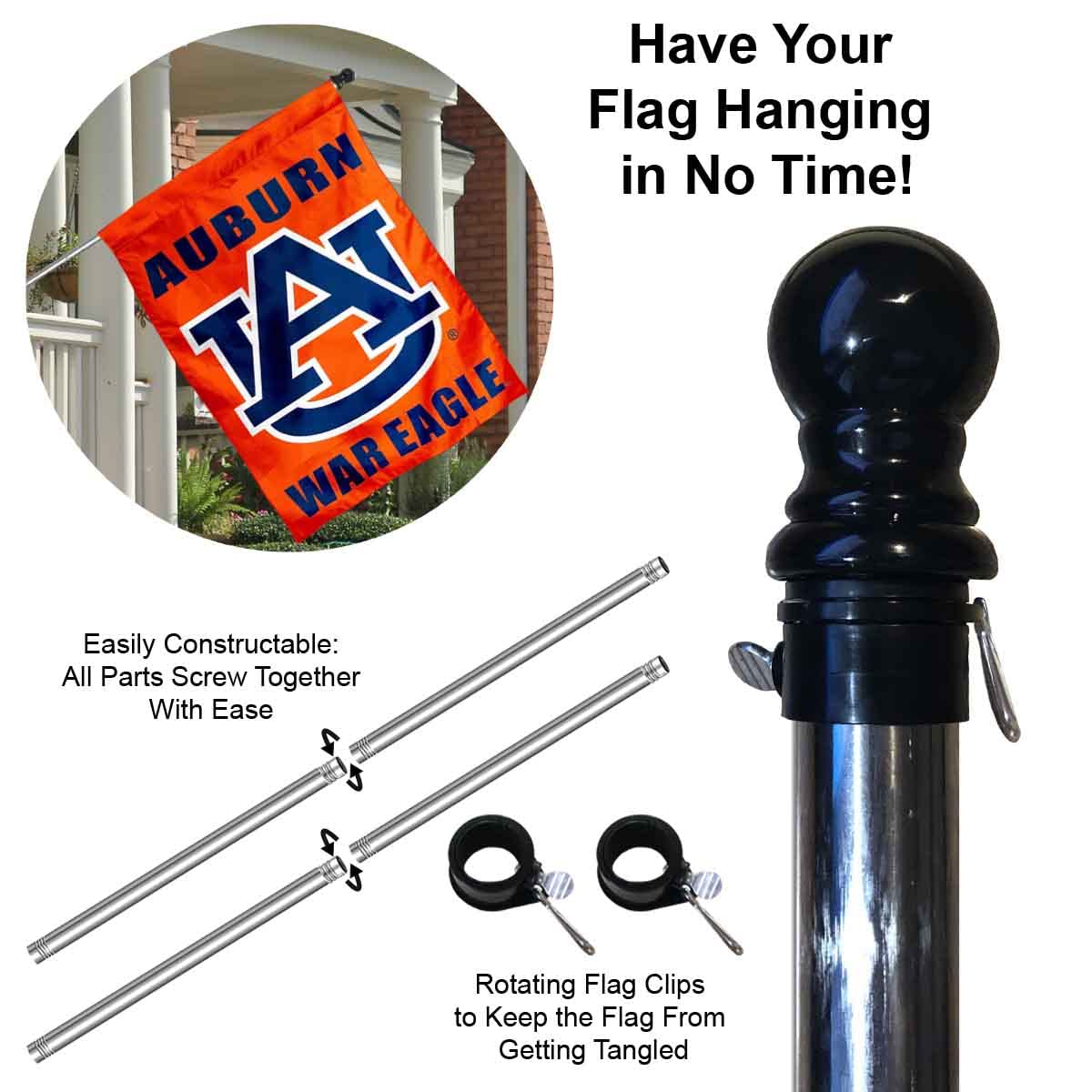 College Flags & Banners Co. Auburn War Eagle with Flag Pole Set - Sports Collectibles, Sports Memorabilia, Sports Fan Shop, Sports Gifts