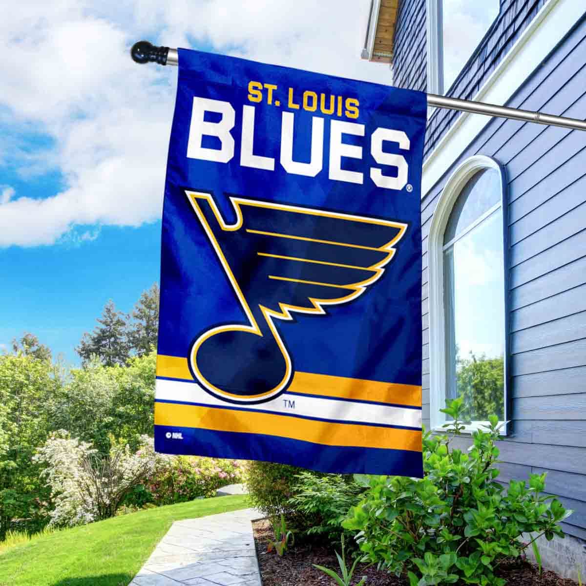 WinCraft Blues Banner House Flag and 5 Foot Flagpole Set - Sports Collectibles, Sports Memorabilia, Sports Fan Shop, Sports Gifts