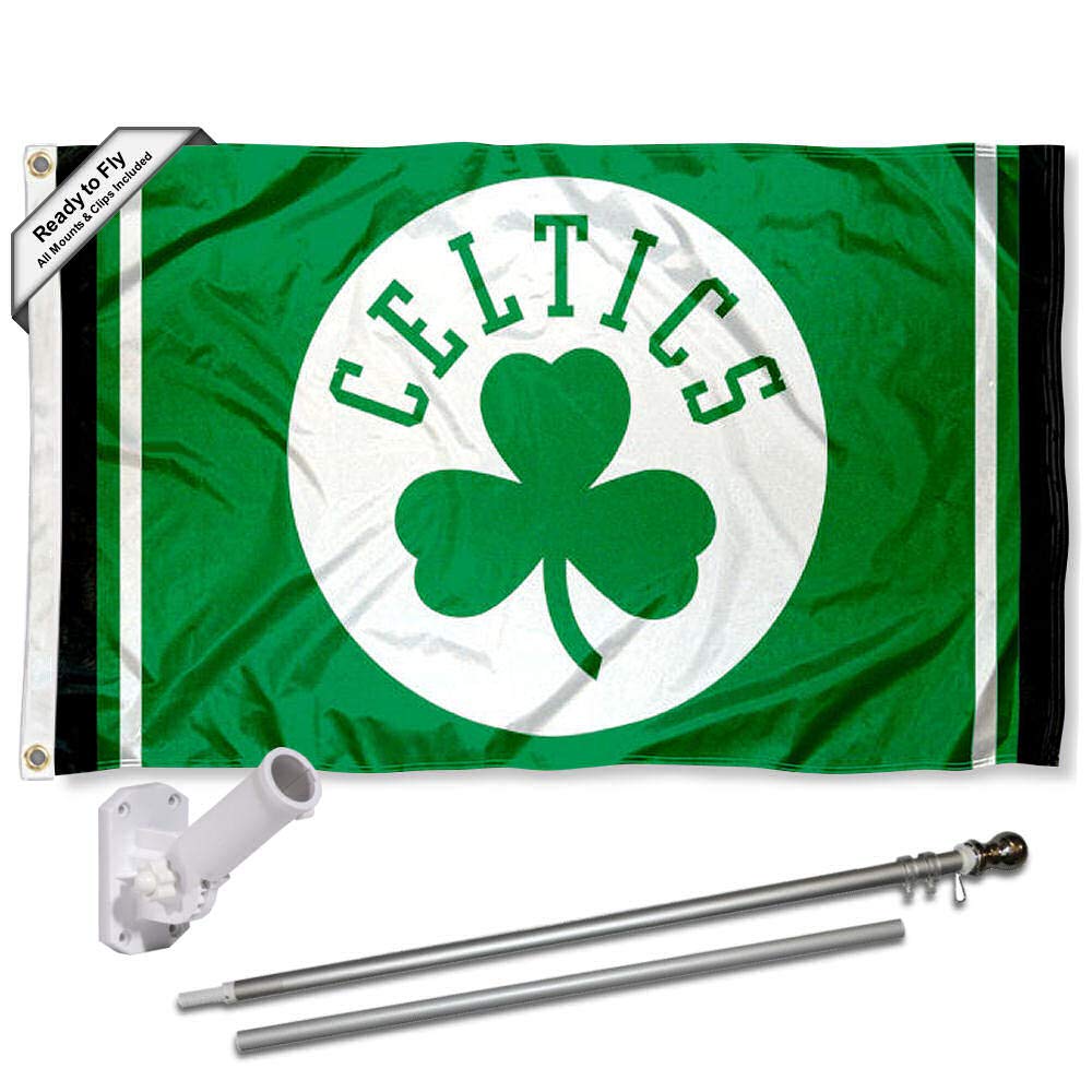 WinCraft Boston Celtics Shamrock Flag Pole and Bracket Set - Sports Collectibles, Sports Memorabilia, Sports Fan Shop, Sports Gifts