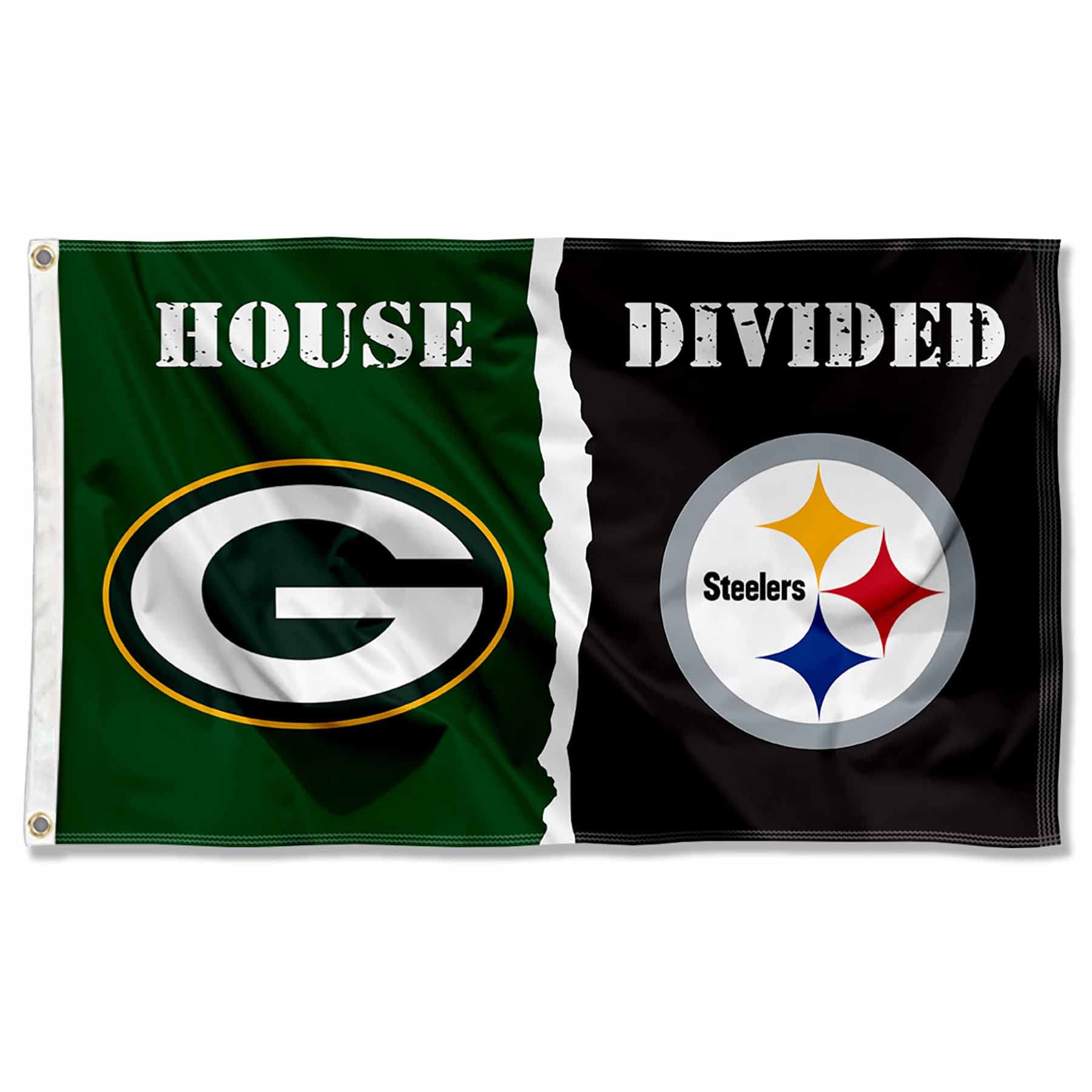 WinCraft Packers and Steelers House Divided Flag Rivalry Banner - Sports Collectibles, Sports Memorabilia, Sports Fan Shop, Sports Gifts