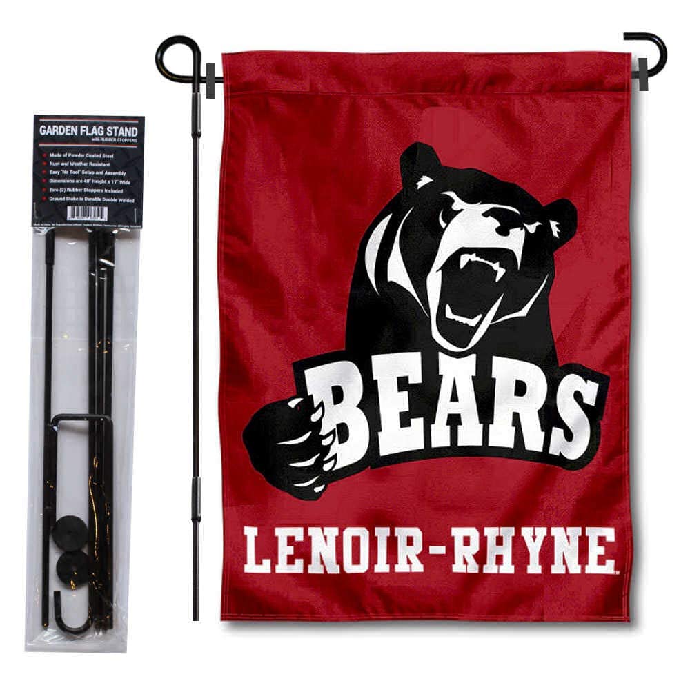 College Flags & Banners Co. Lenoir Rhyne Bears Garden Flag and USA Flag Stand Pole Holder Set - Sports Collectibles, Sports Memorabilia, Sports Fan Shop, Sports Gifts