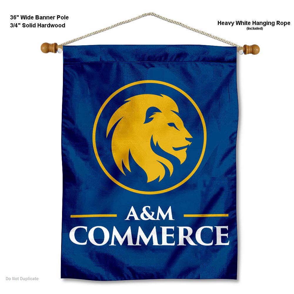 College Flags & Banners Co. Texas A&M Commerce Lions Double Sided House Flag and Wood Banner Pole Set - Sports Collectibles, Sports Memorabilia, Sports Fan Shop, Sports Gifts