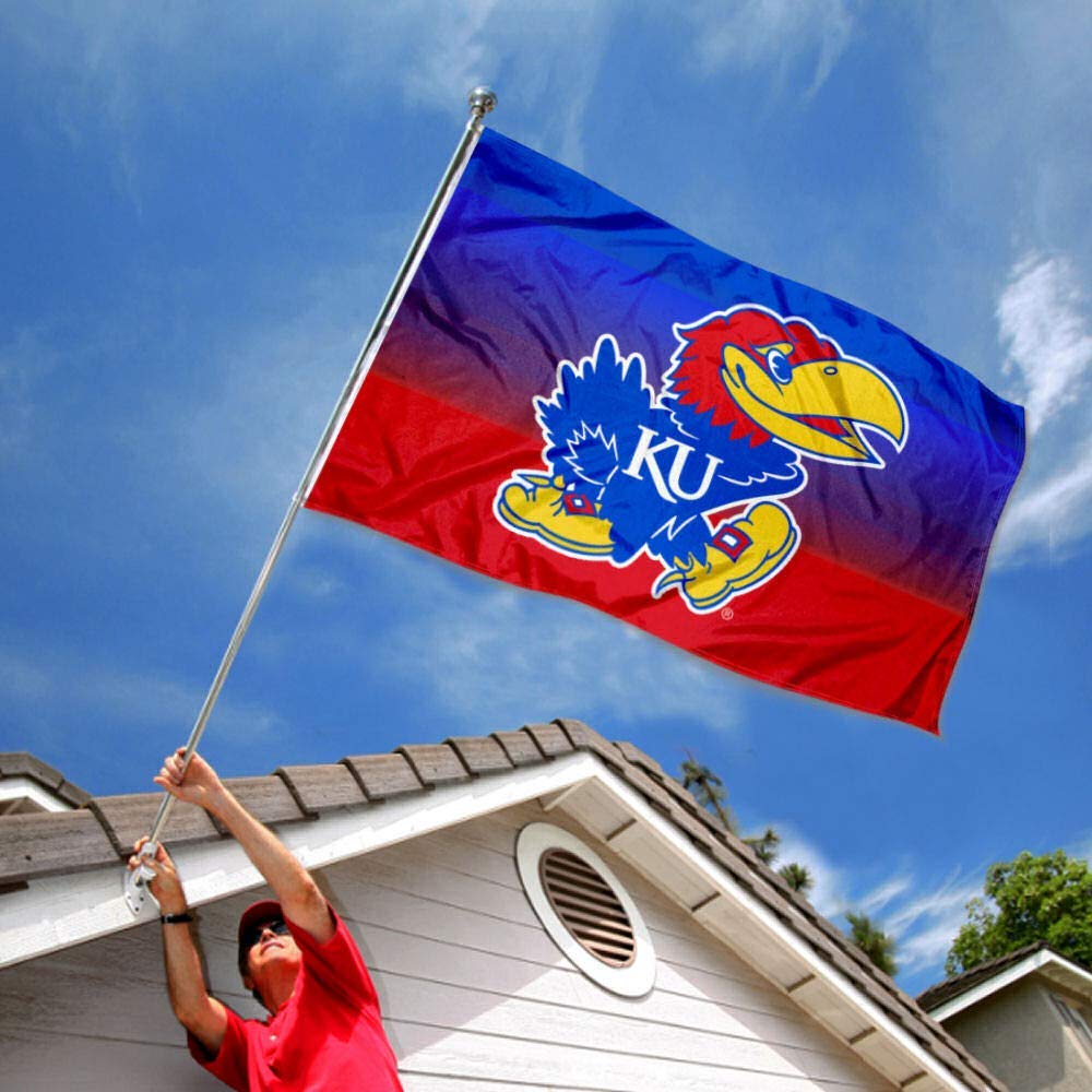 College Flags & Banners Co. Kansas Jayhawks Gradient Ombre Flag and USA 3x5 Flag Set - Sports Collectibles, Sports Memorabilia, Sports Fan Shop, Sports Gifts