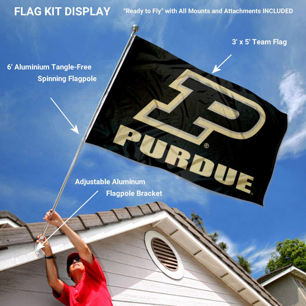 College Flags & Banners Co. Purdue Boilermakers Slant P Flag with Pole and Bracket Complete Set - Sports Collectibles, Sports Memorabilia, Sports Fan Shop, Sports Gifts