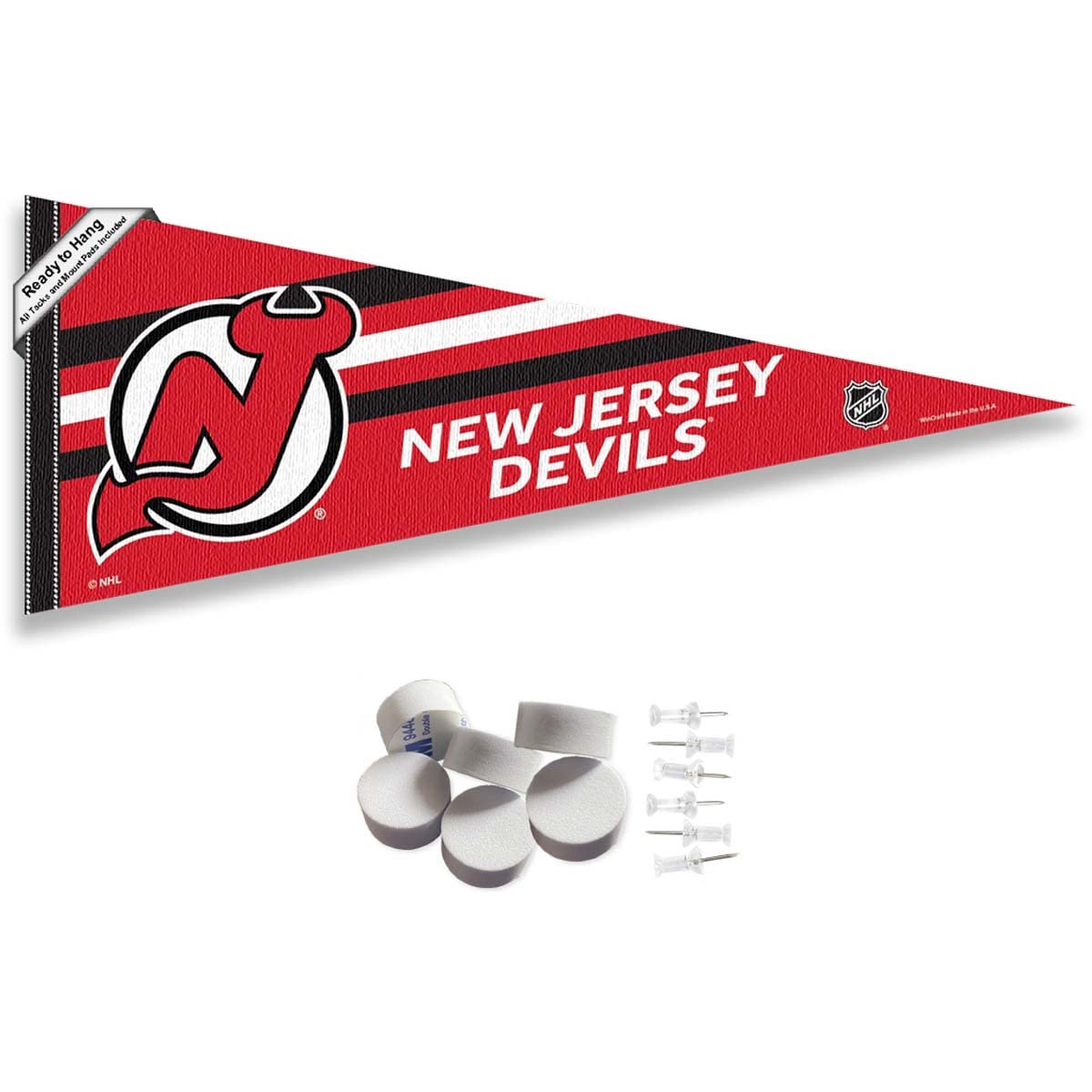 New Jersey Devils Pennant Flag and Wall Tack Pads Mounts - Sports Collectibles, Sports Memorabilia, Sports Fan Shop, Sports Gifts
