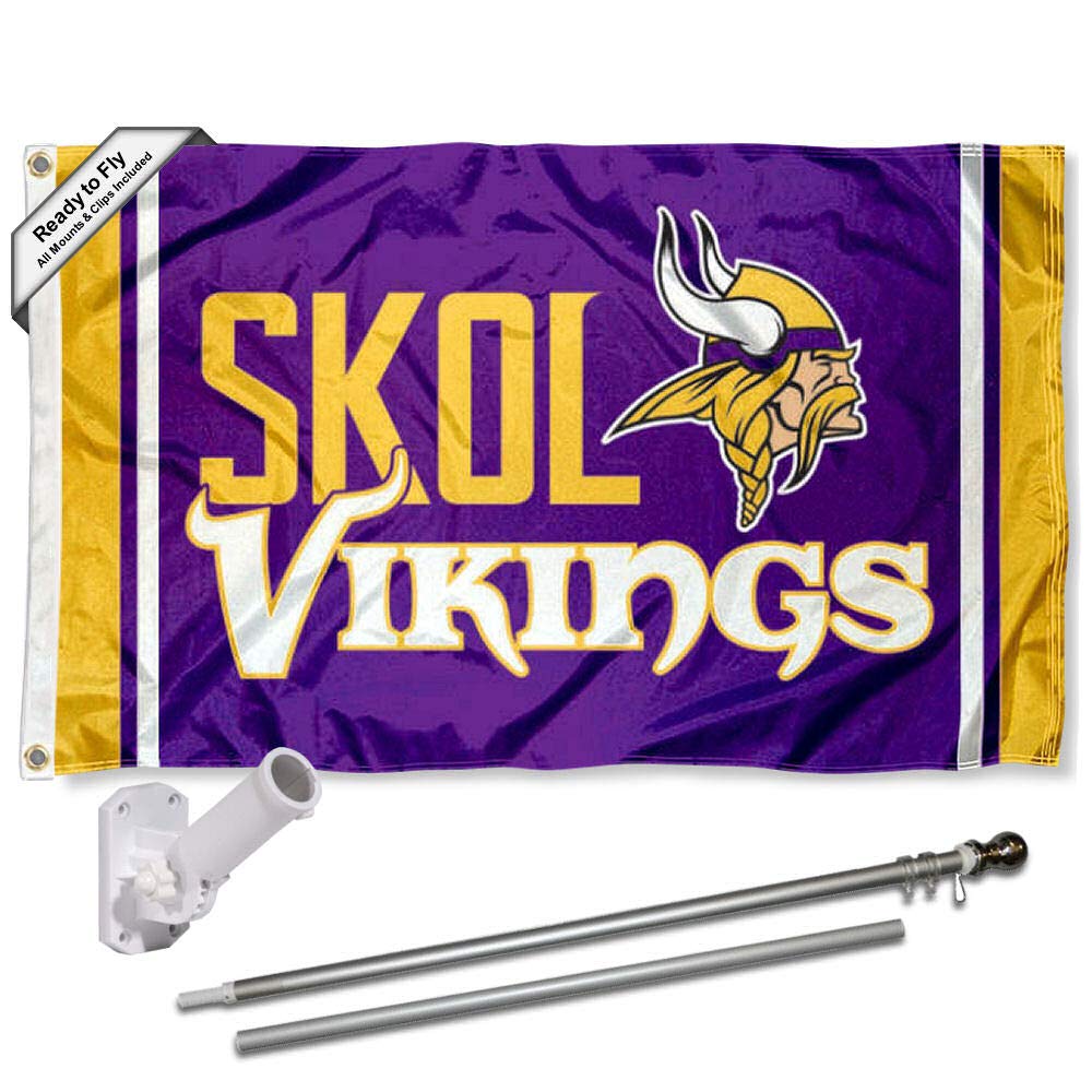 WinCraft Minnesota Vikings SKOL Flag Pole and Bracket Mount Kit - Sports Collectibles, Sports Memorabilia, Sports Fan Shop, Sports Gifts