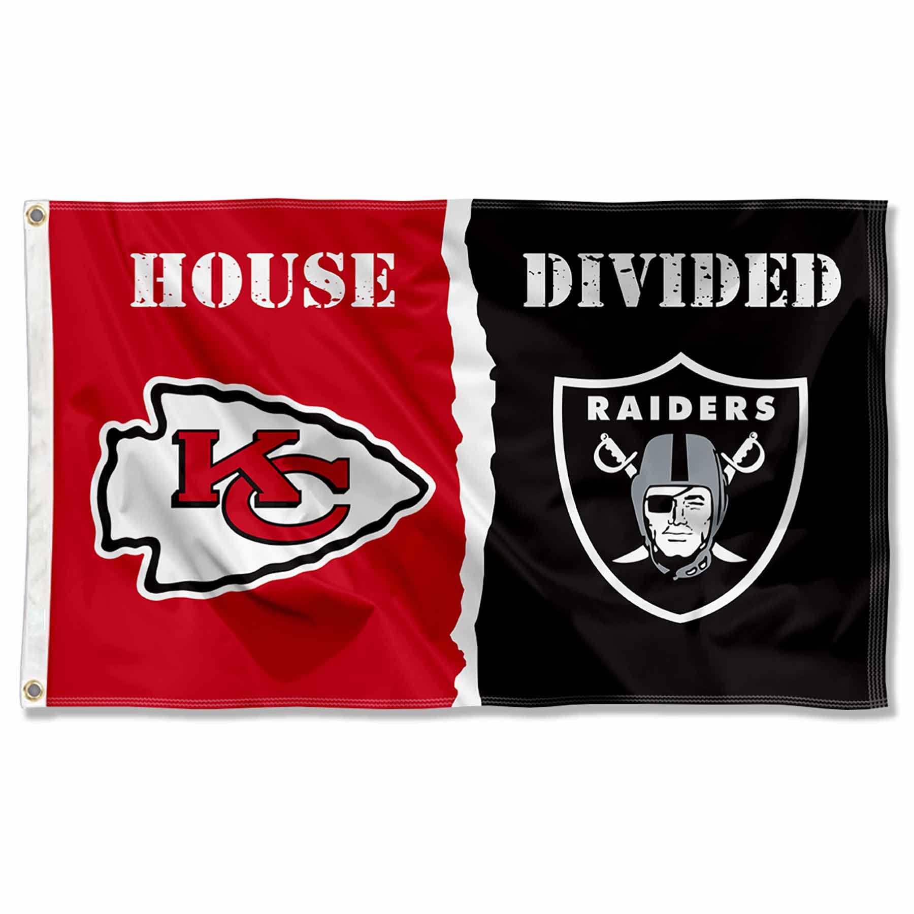 WinCraft Chiefs and Raiders House Divided Flag Rivalry Banner - Sports Collectibles, Sports Memorabilia, Sports Fan Shop, Sports Gifts