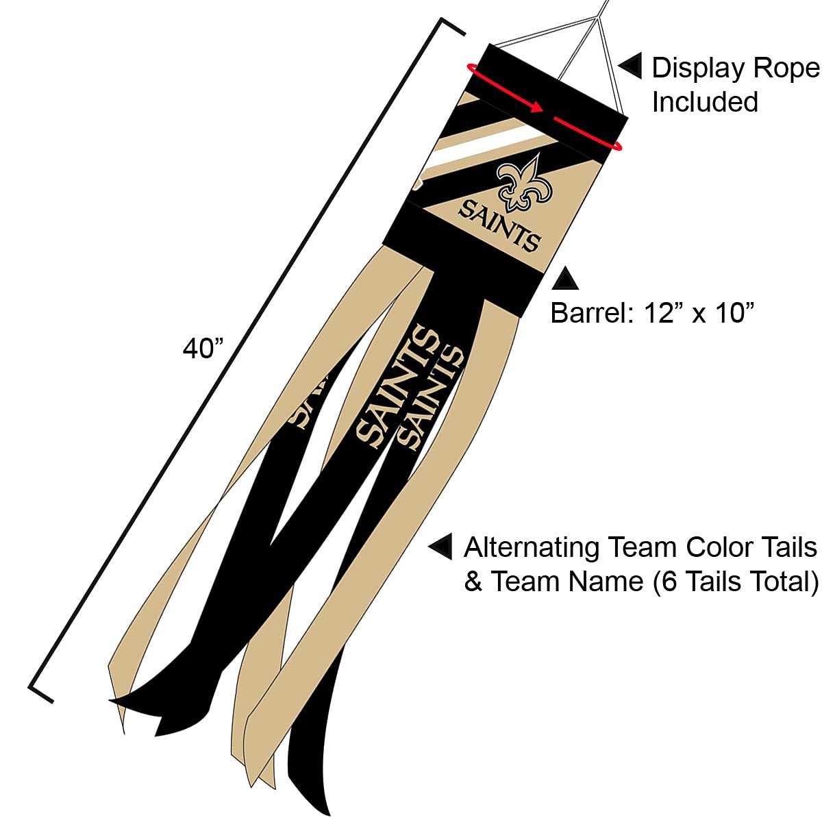 New Orleans Saints Team Windsock - Sports Collectibles, Sports Memorabilia, Sports Fan Shop, Sports Gifts