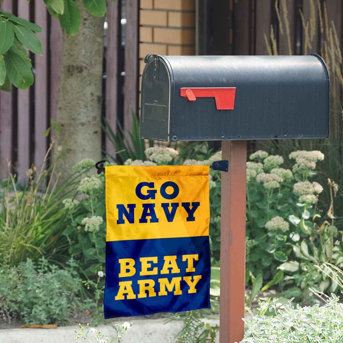 Go Navy Beat Army 2 Sided Garden Flag and Mailbox Post Pole Mount Holder Set - Sports Collectibles, Sports Memorabilia, Sports Fan Shop, Sports Gifts