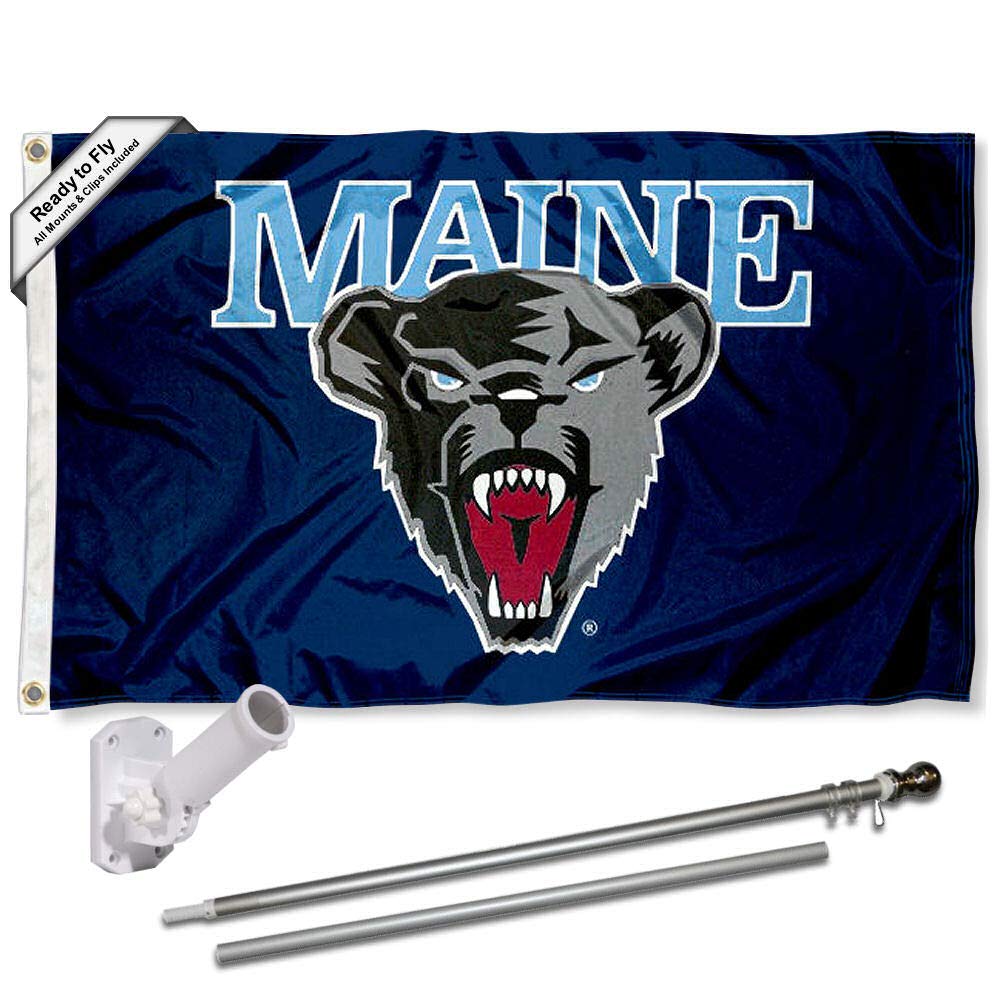 College Flags & Banners Co. Maine Black Bears Logo Flag and Pole Bracket Mount Bundle - Sports Collectibles, Sports Memorabilia, Sports Fan Shop, Sports Gifts