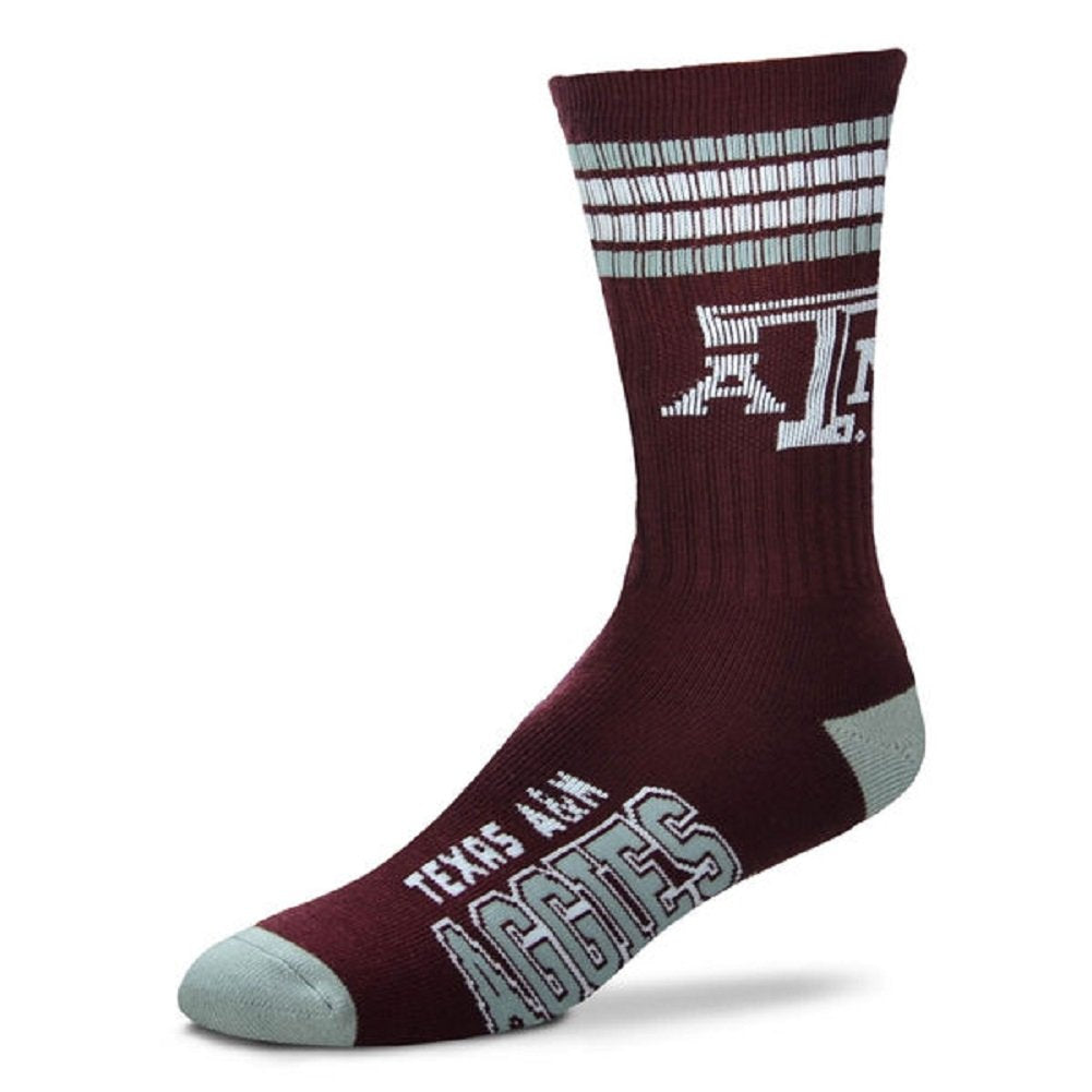 For Bare Feet NCAA Texas A&M Aggies 4 Stripe Deuce Crew Sock Team Color MEDIUM - Sports Gifts, Sports Memorabilia, Sports Collectibles, Fan Shop