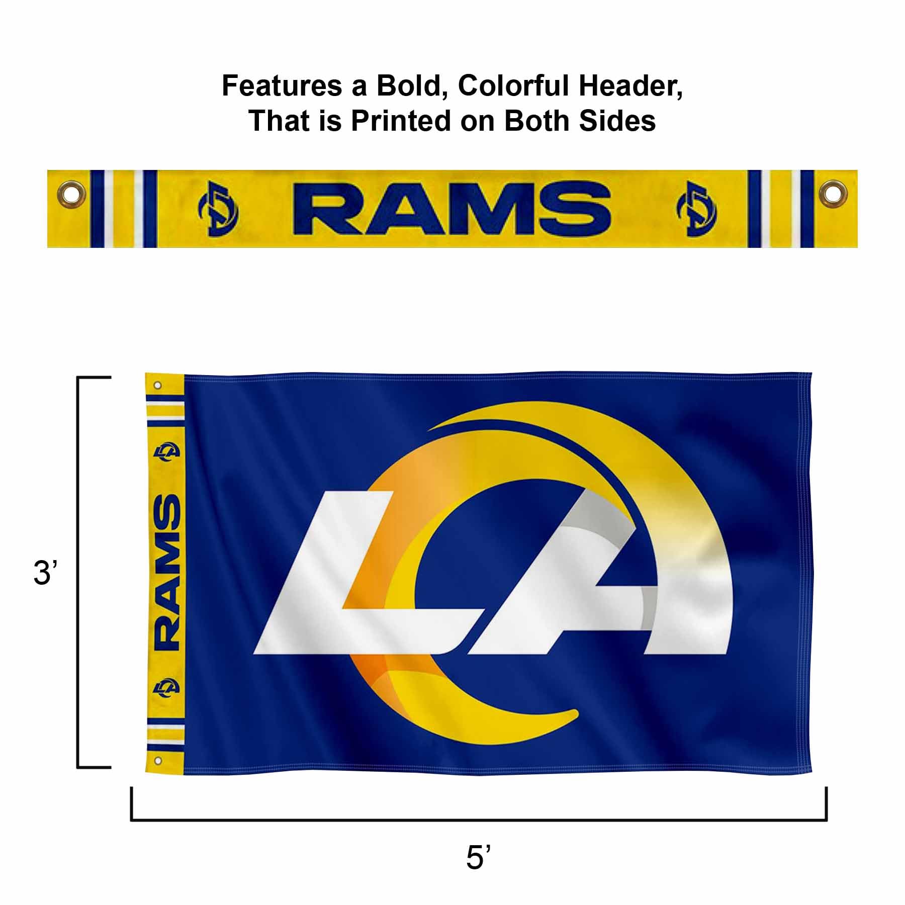 WinCraft Los Angeles Rams Printed Header 3x5 Foot Banner Flag - Sports Collectibles, Sports Memorabilia, Sports Fan Shop, Sports Gifts