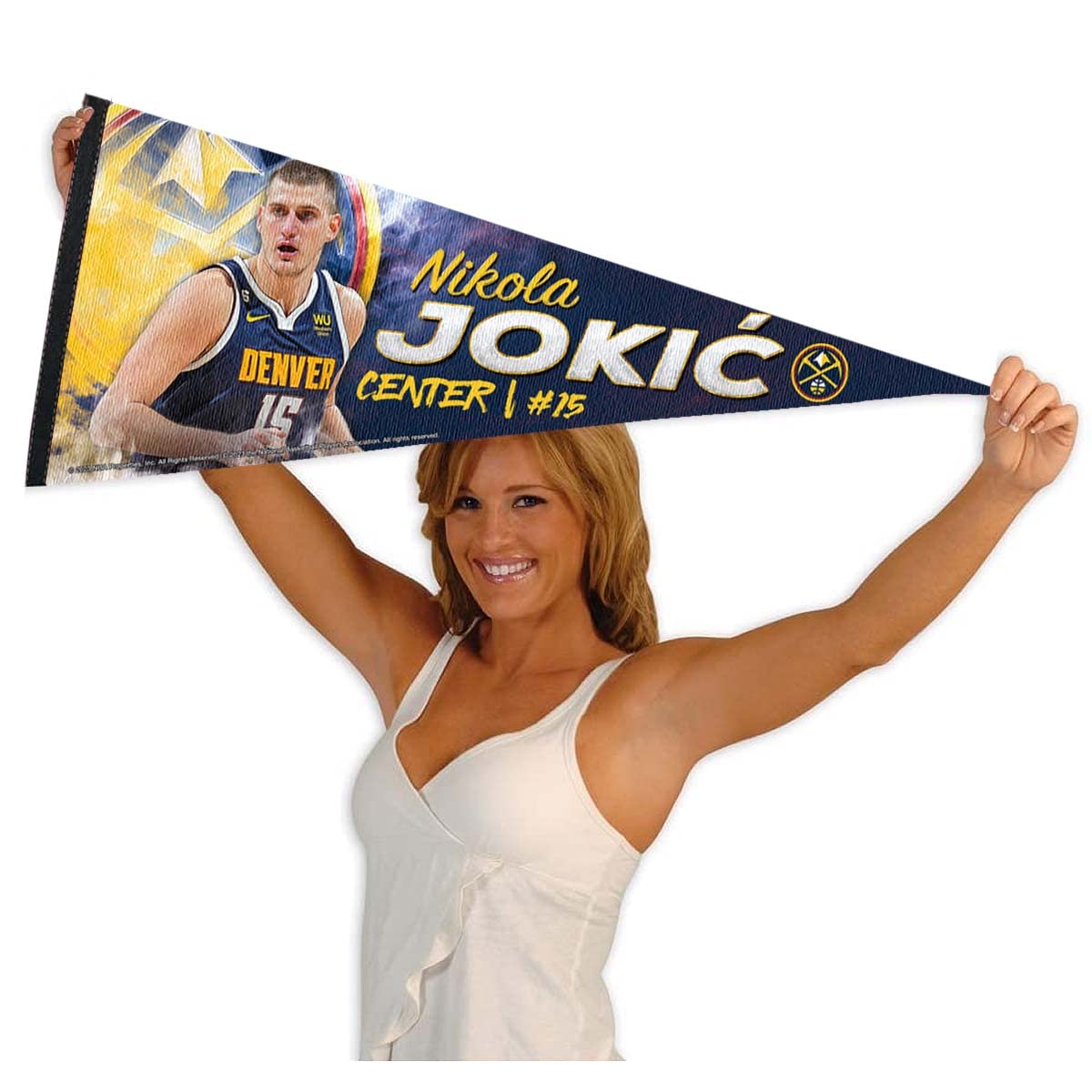 WinCraft Denver Nuggets Jokic Pennant Flag - Sports Collectibles, Sports Memorabilia, Sports Fan Shop, Sports Gifts