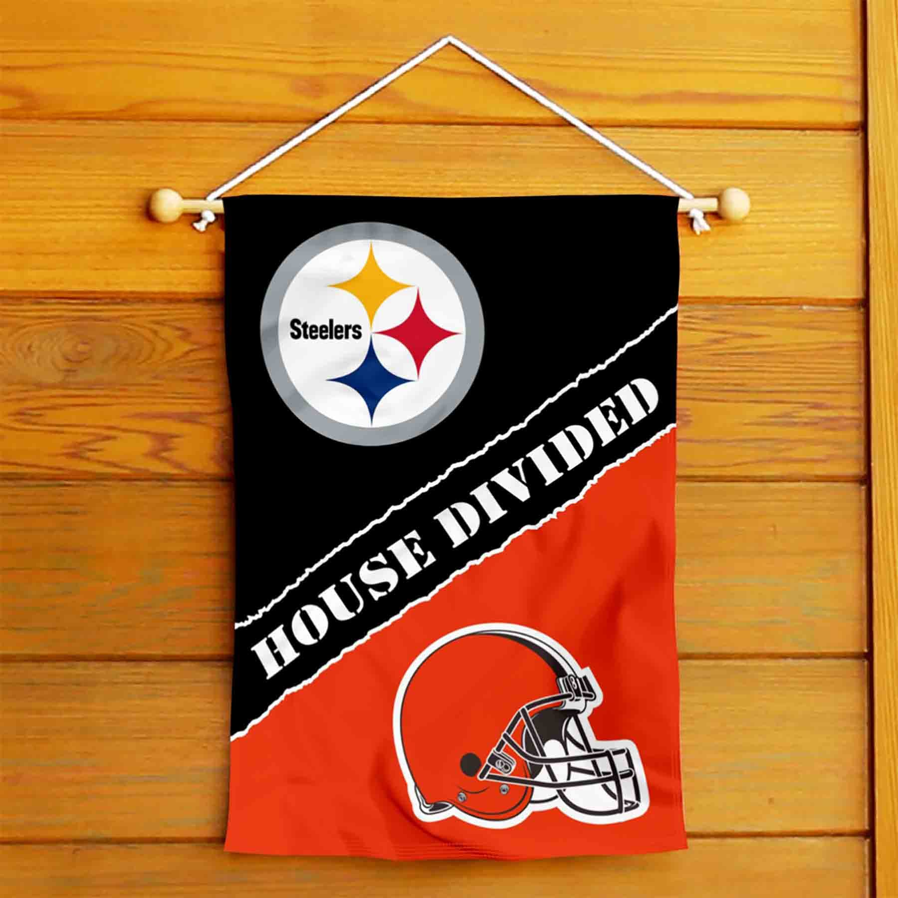 WinCraft House Divided Steelers and Browns Double Sided Garden Flag - Sports Collectibles, Sports Memorabilia, Sports Fan Shop, Sports Gifts