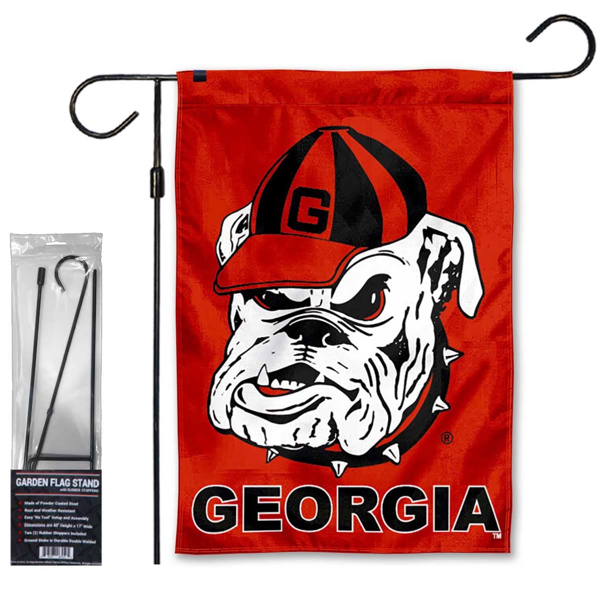 Georgia Bulldogs Garden Banner Flag with Stand Pole Holder - Sports Collectibles, Sports Memorabilia, Sports Fan Shop, Sports Gifts