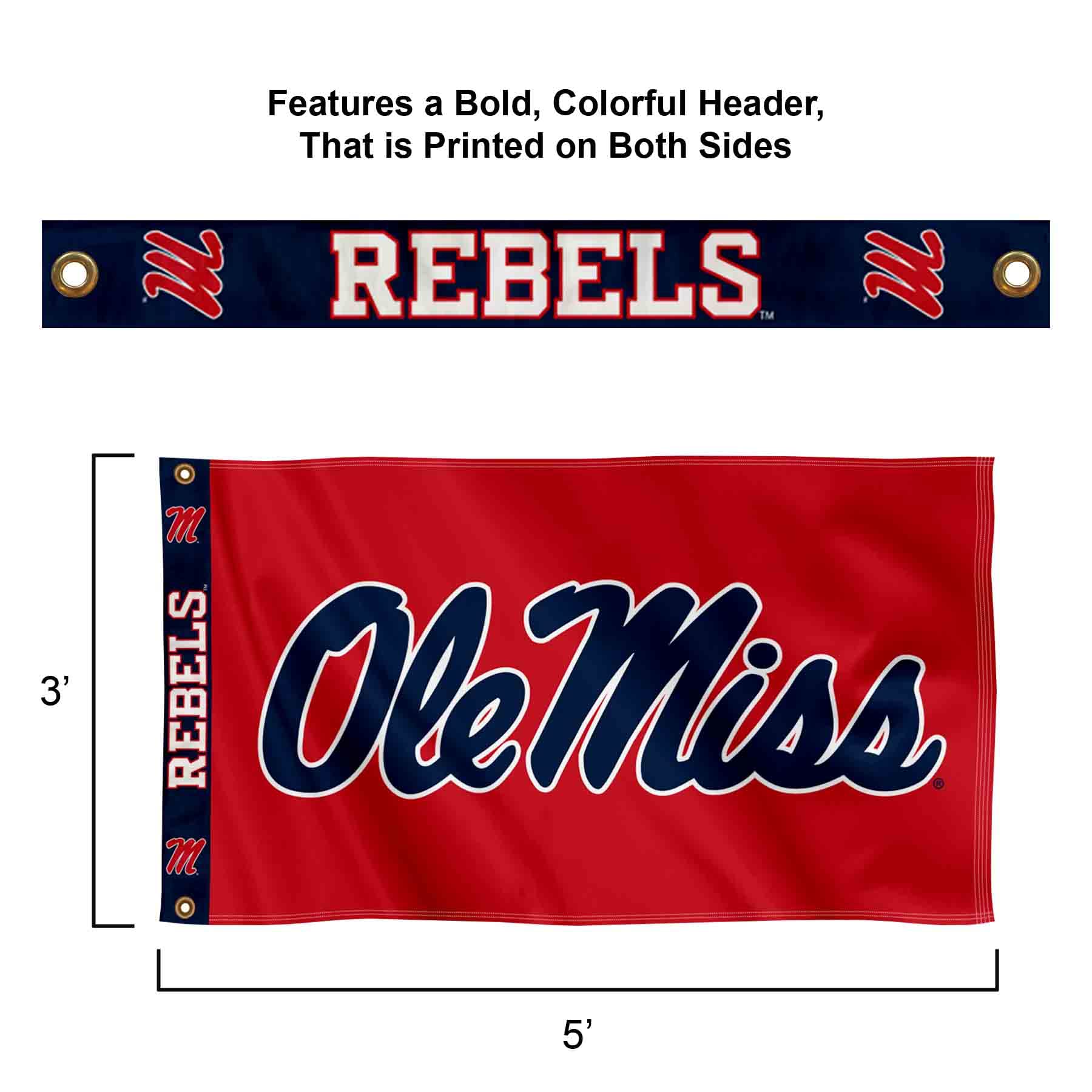 College Flags & Banners Co. Ole Miss Printed Header 3x5 Foot Banner Flag - Sports Collectibles, Sports Memorabilia, Sports Fan Shop, Sports Gifts