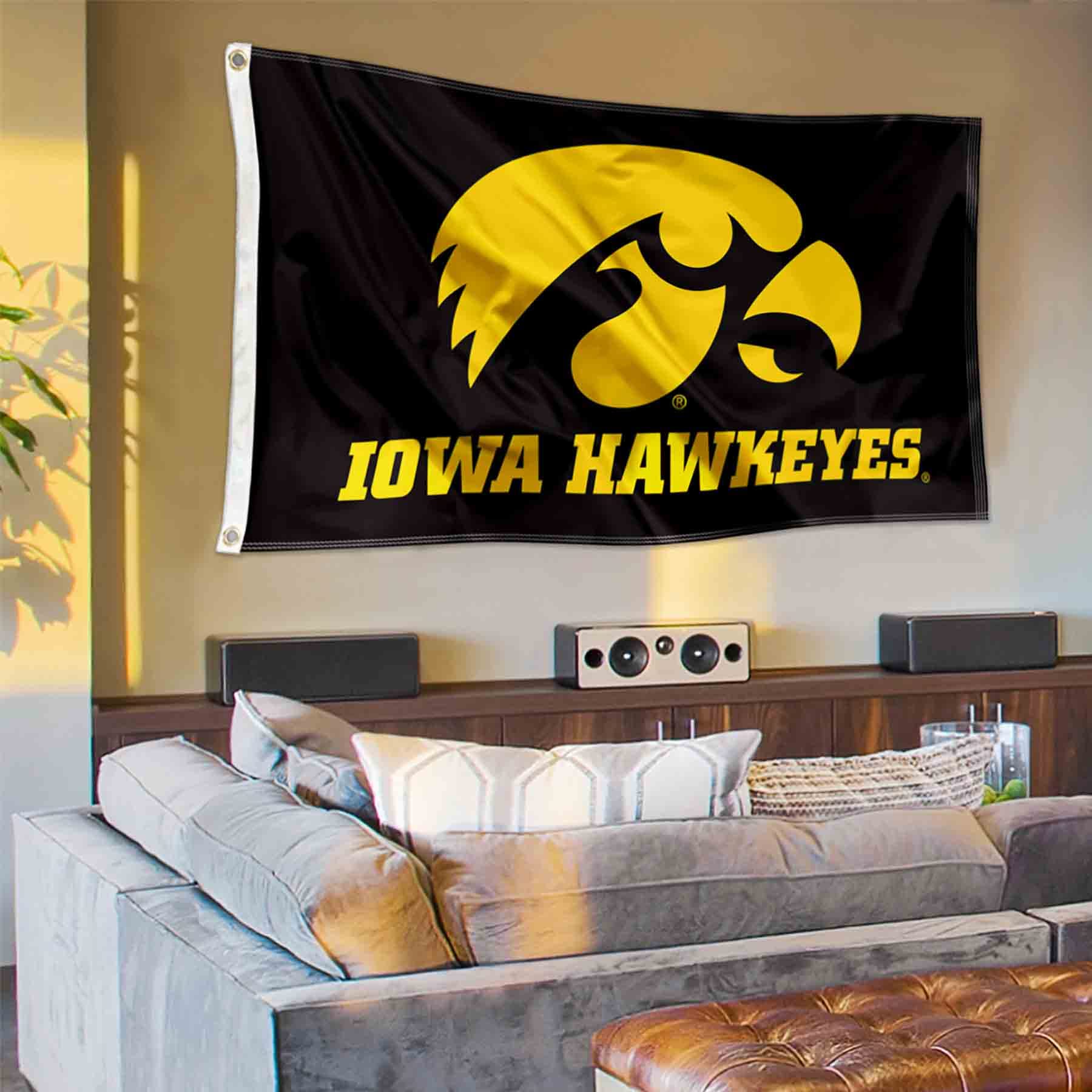 College Flags & Banners Co. Iowa Hawkeyes Black University Large College Flag - Sports Collectibles, Sports Memorabilia, Sports Fan Shop, Sports Gifts