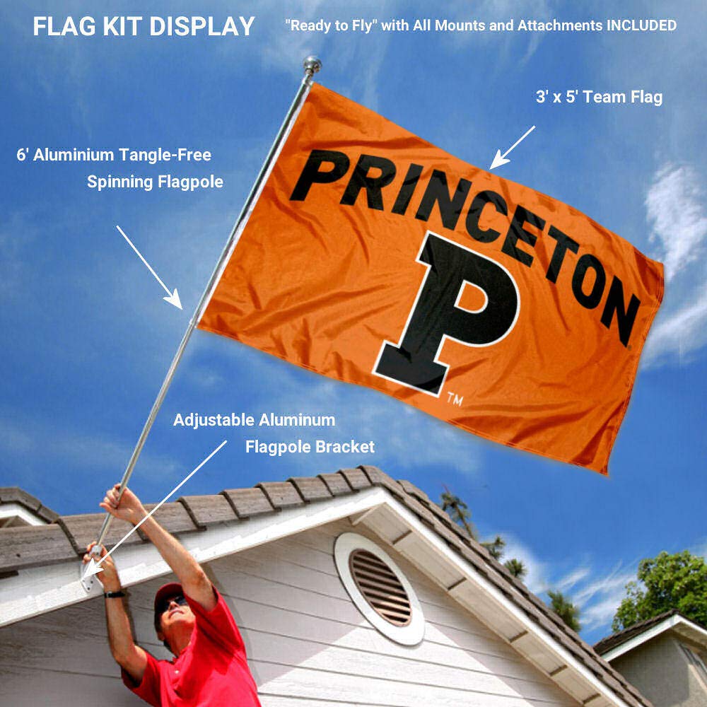 College Flags & Banners Co. Princeton Tigers Flag with Pole and Bracket Holder University Set - Sports Collectibles, Sports Memorabilia, Sports Fan Shop, Sports Gifts