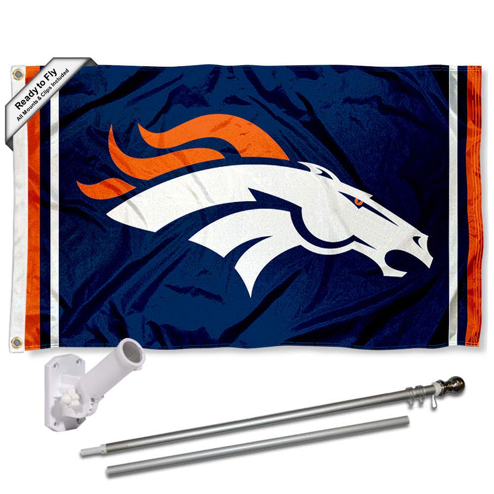 WinCraft Denver Broncos Flag Pole and Bracket Kit - Sports Collectibles, Sports Memorabilia, Sports Fan Shop, Sports Gifts
