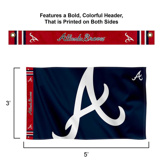 WinCraft Atlanta Braves Printed Header Flag 3x5 Banner - Sports Collectibles, Sports Memorabilia, Sports Fan Shop, Sports Gifts