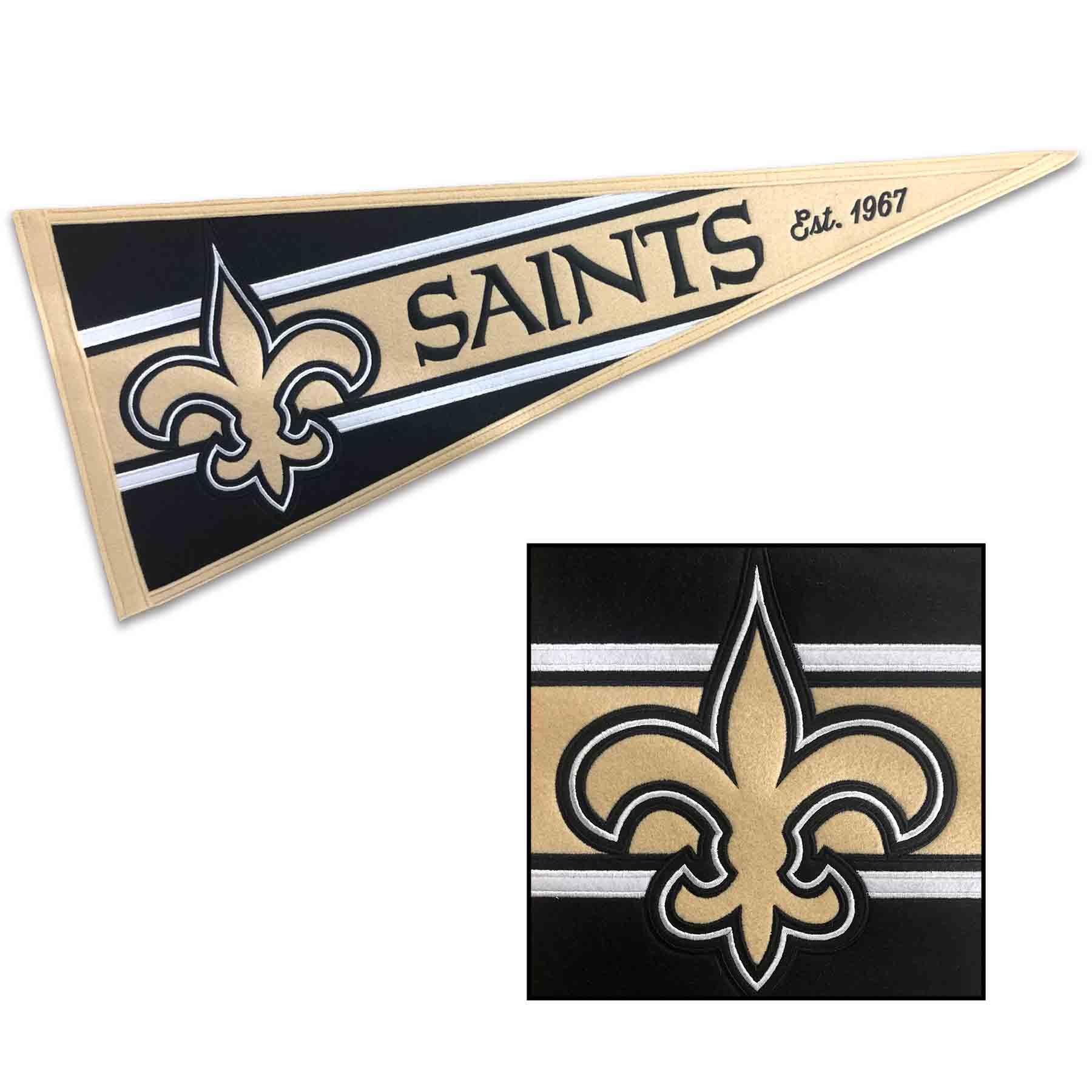 WinCraft New Orleans Saints Embroidered and Sewn Pennant - Sports Collectibles, Sports Memorabilia, Sports Fan Shop, Sports Gifts