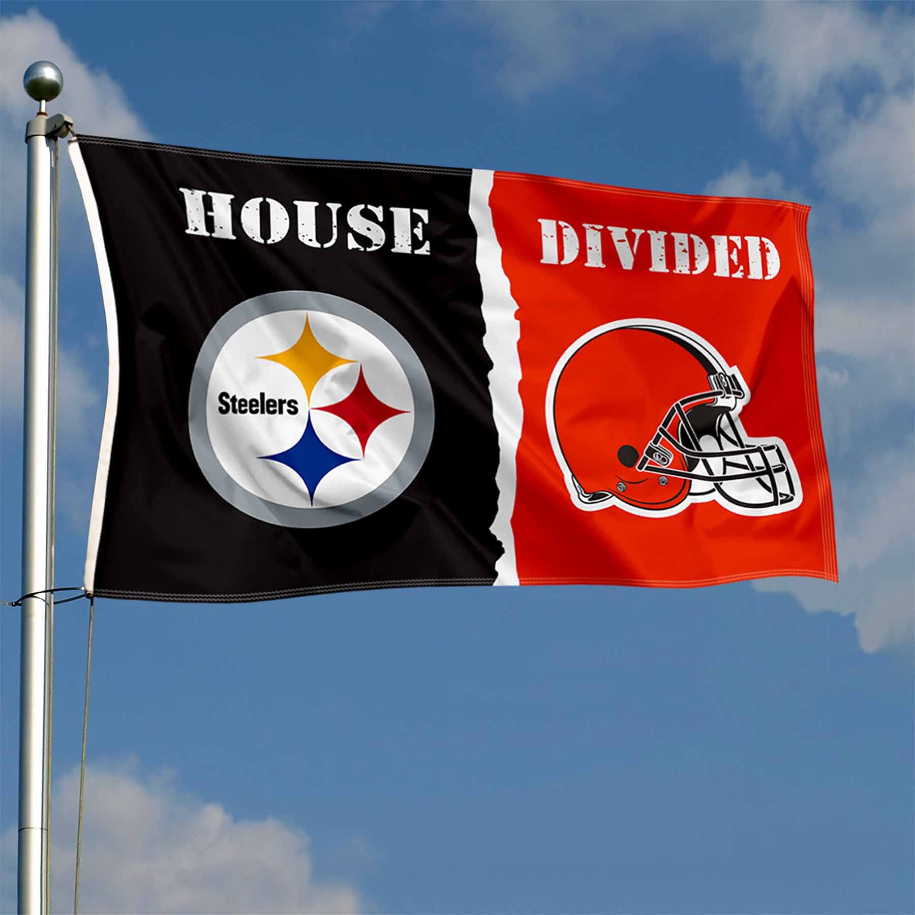 WinCraft Pittsburgh Steelers and Cleveland Browns House Divided Flag Rivalry Banner - Sports Collectibles, Sports Memorabilia, Sports Fan Shop, Sports Gifts