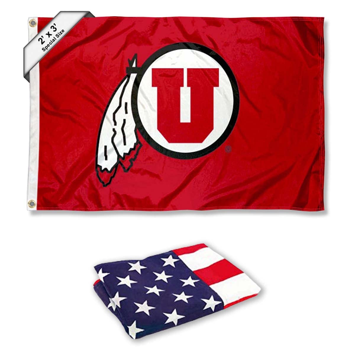 College Flags & Banners Co. Utah Utes 2x3 Foot Small Flag and USA 3x5 Flag Set - Sports Collectibles, Sports Memorabilia, Sports Fan Shop, Sports Gifts