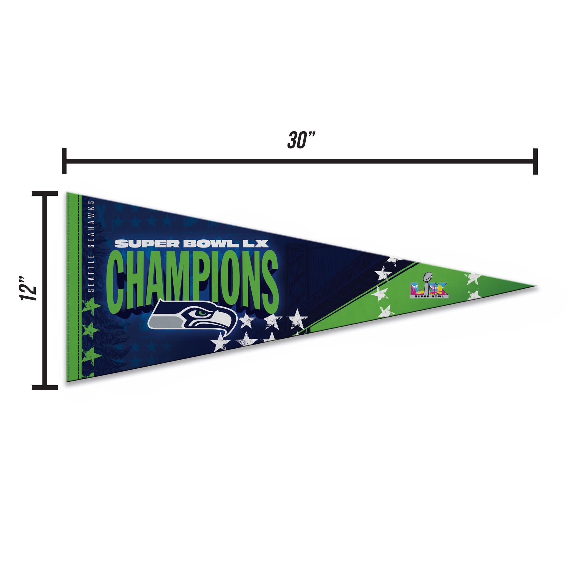 Rico Industries NFL Football Seattle Seahawks 2026 Super Bowl LX Champions 12" x 30" Felt Wall Décor Pennant - Great for Home/Bed Room/Man Cave Décor - Sports Gifts, Sports Memorabilia, Sports Collectibles, Fan Shop