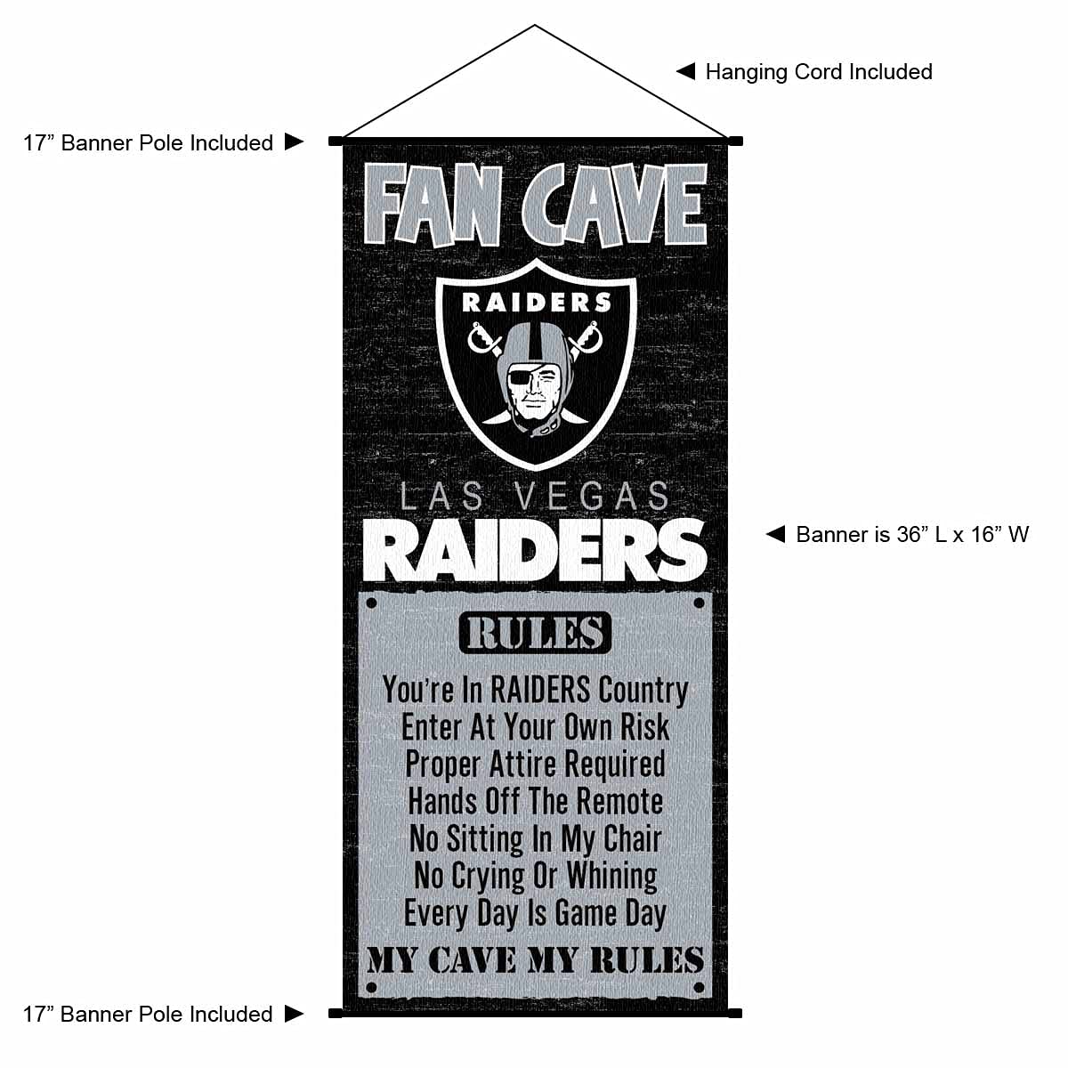 WinCraft Las Vegas Raiders Man Cave Fan Banner Wall Door Scroll - Sports Collectibles, Sports Memorabilia, Sports Fan Shop, Sports Gifts