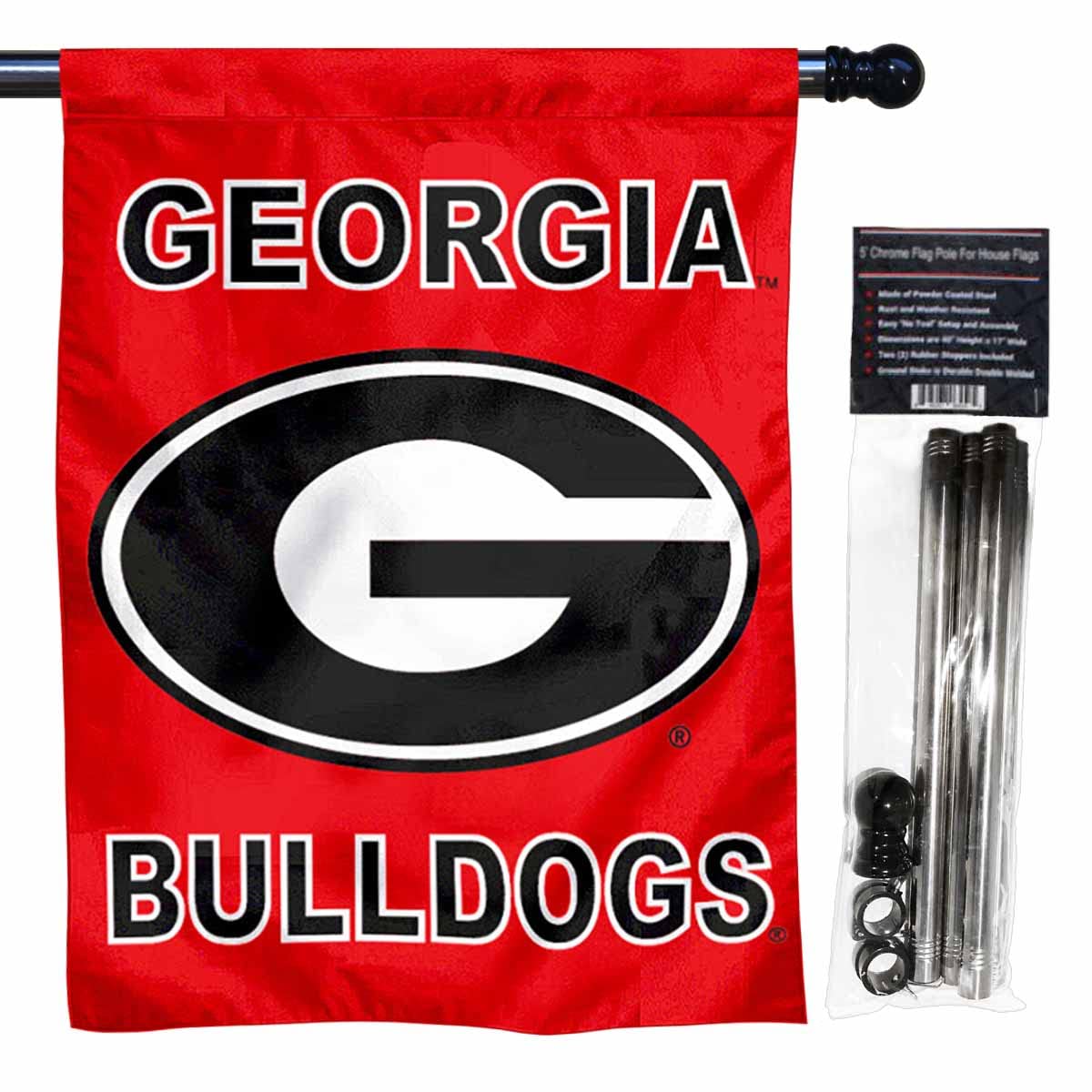 University of Georgia House Flag with Flag Pole Set - Sports Collectibles, Sports Memorabilia, Sports Fan Shop, Sports Gifts