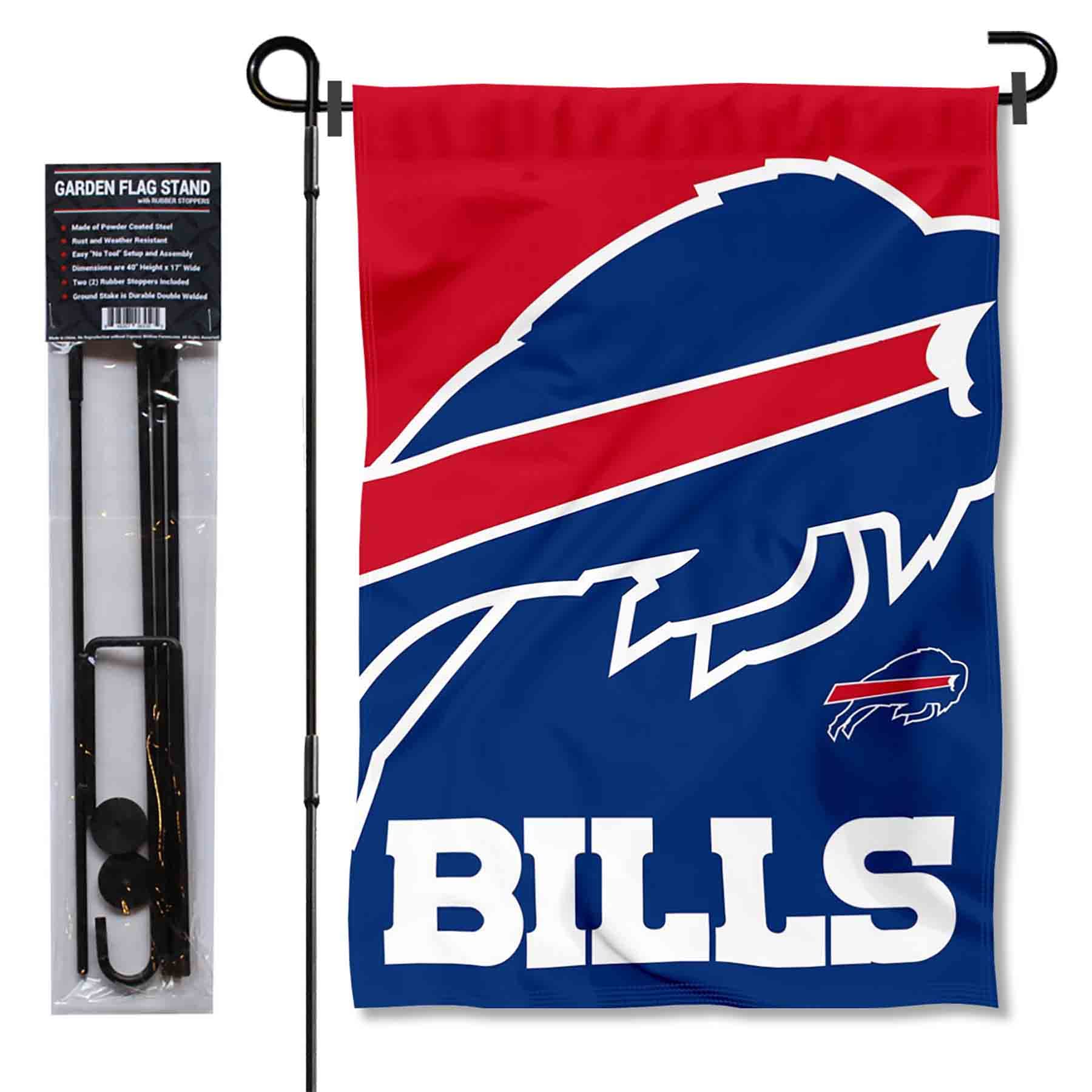 WinCraft Buffalo Bills Bold Logo Garden Flag and Flagpole Mount - Sports Collectibles, Sports Memorabilia, Sports Fan Shop, Sports Gifts