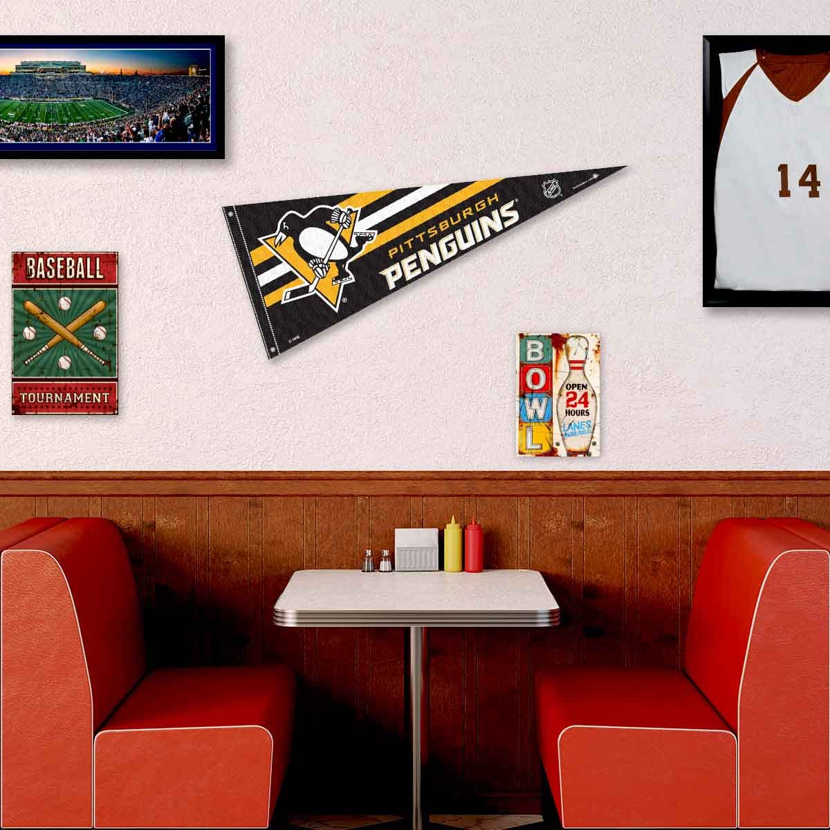 Pittsburgh Penguins Pennant Flag and Wall Tack Pads Mounts - Sports Gifts, Sports Memorabilia, Sports Collectibles, Fan Shop