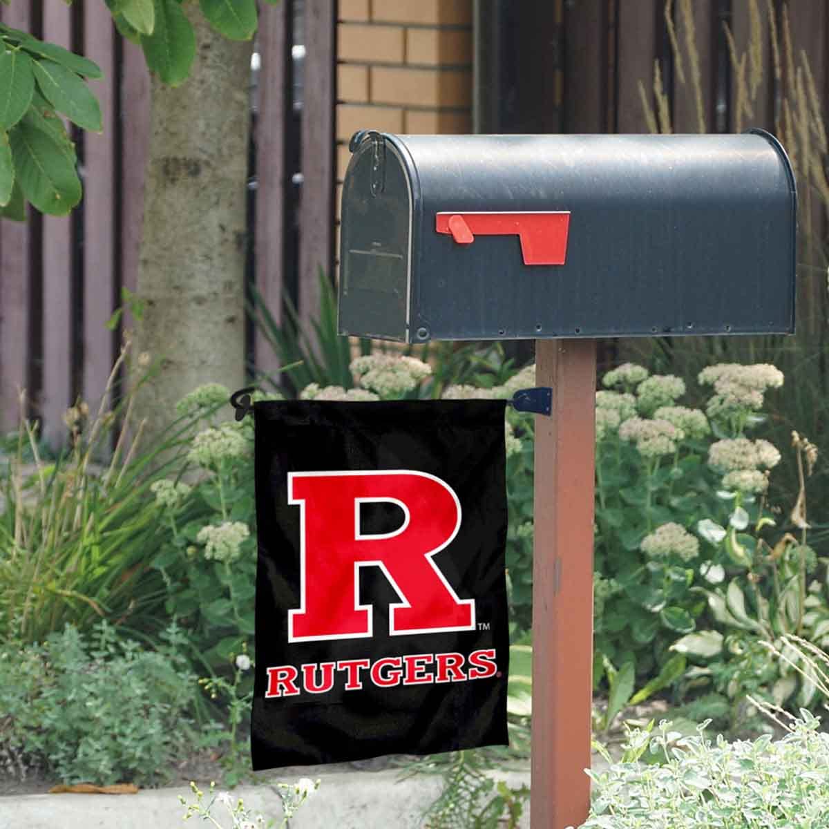Rutgers University Double Logo Garden Flag and Mailbox Post Pole Mount Holder Set - Sports Collectibles, Sports Memorabilia, Sports Fan Shop, Sports Gifts