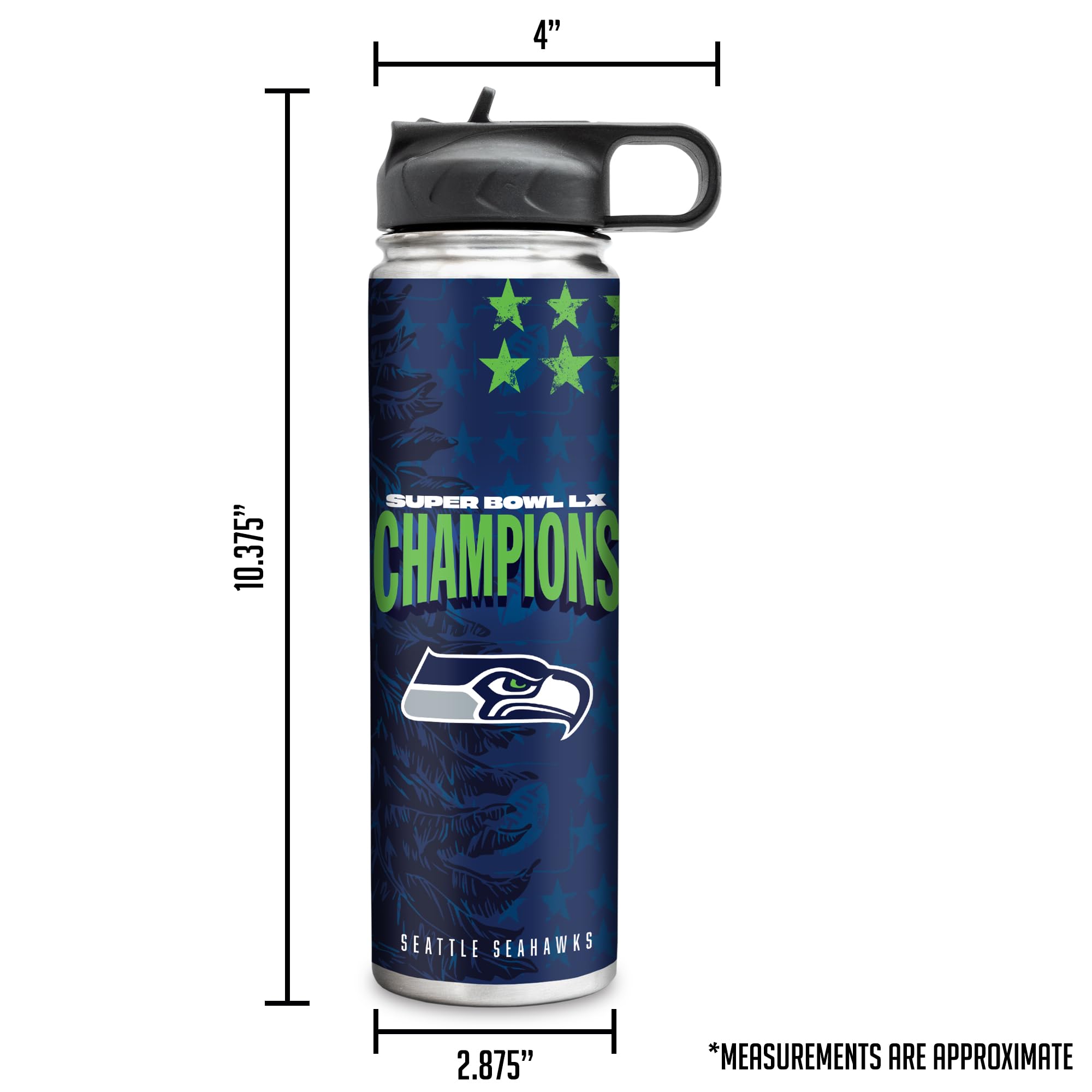 Rico Industries NFL Football Seattle Seahawks 2026 Super Bowl LX Champions 22oz Stainless Steel Tumbler with Lid - Great For Coffee, Tea, Water or Cocktails - Sports Gifts, Sports Memorabilia, Sports Collectibles, Fan Shop