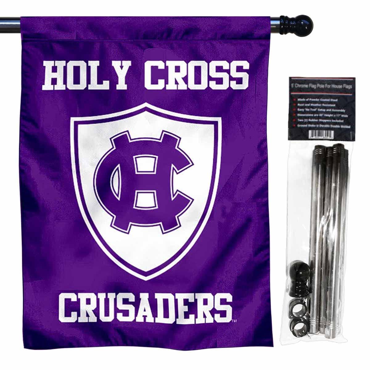College Flags & Banners Co. Holy Cross Crusaders Shield House Flag with Pole Set - Sports Collectibles, Sports Memorabilia, Sports Fan Shop, Sports Gifts