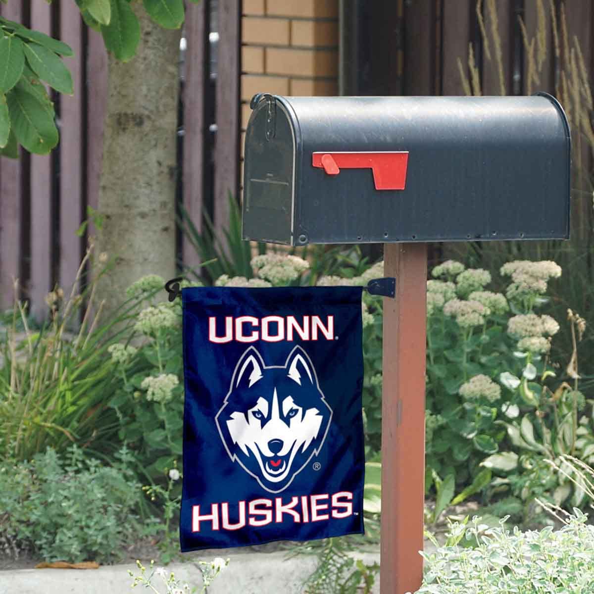 Connecticut Huskies Garden Flag and Mailbox Post Pole Mount Holder Set - Sports Collectibles, Sports Memorabilia, Sports Fan Shop, Sports Gifts
