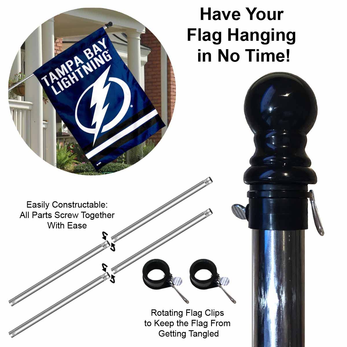 WinCraft Lightning Banner House Flag and 5 Foot Flagpole Set - Sports Collectibles, Sports Memorabilia, Sports Fan Shop, Sports Gifts