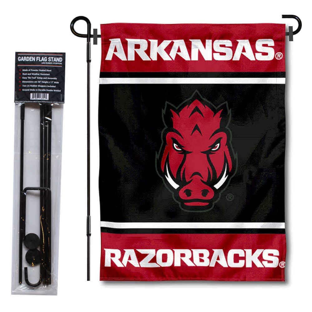 College Flags & Banners Co. Arkansas Razorbacks Garden Flag and USA Flag Stand Pole Holder Set - Sports Collectibles, Sports Memorabilia, Sports Fan Shop, Sports Gifts
