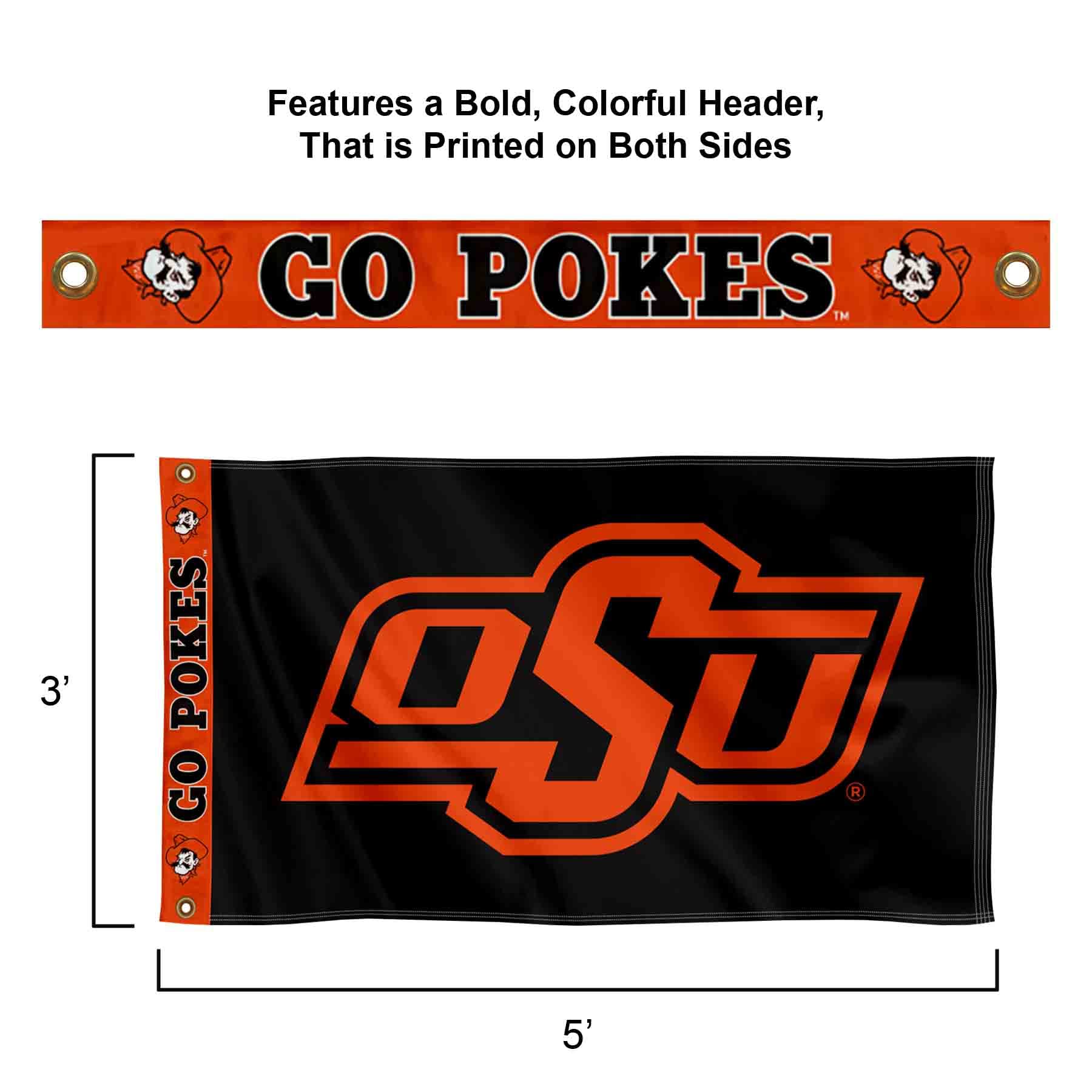 College Flags & Banners Co. Oklahoma State Cowboys Printed Header 3x5 Foot Banner Flag - Sports Collectibles, Sports Memorabilia, Sports Fan Shop, Sports Gifts