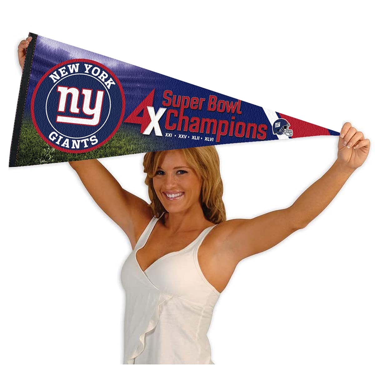WinCraft New York Giants 4 Time Bowl Champions Pennant Banner Flag - Sports Collectibles, Sports Memorabilia, Sports Fan Shop, Sports Gifts