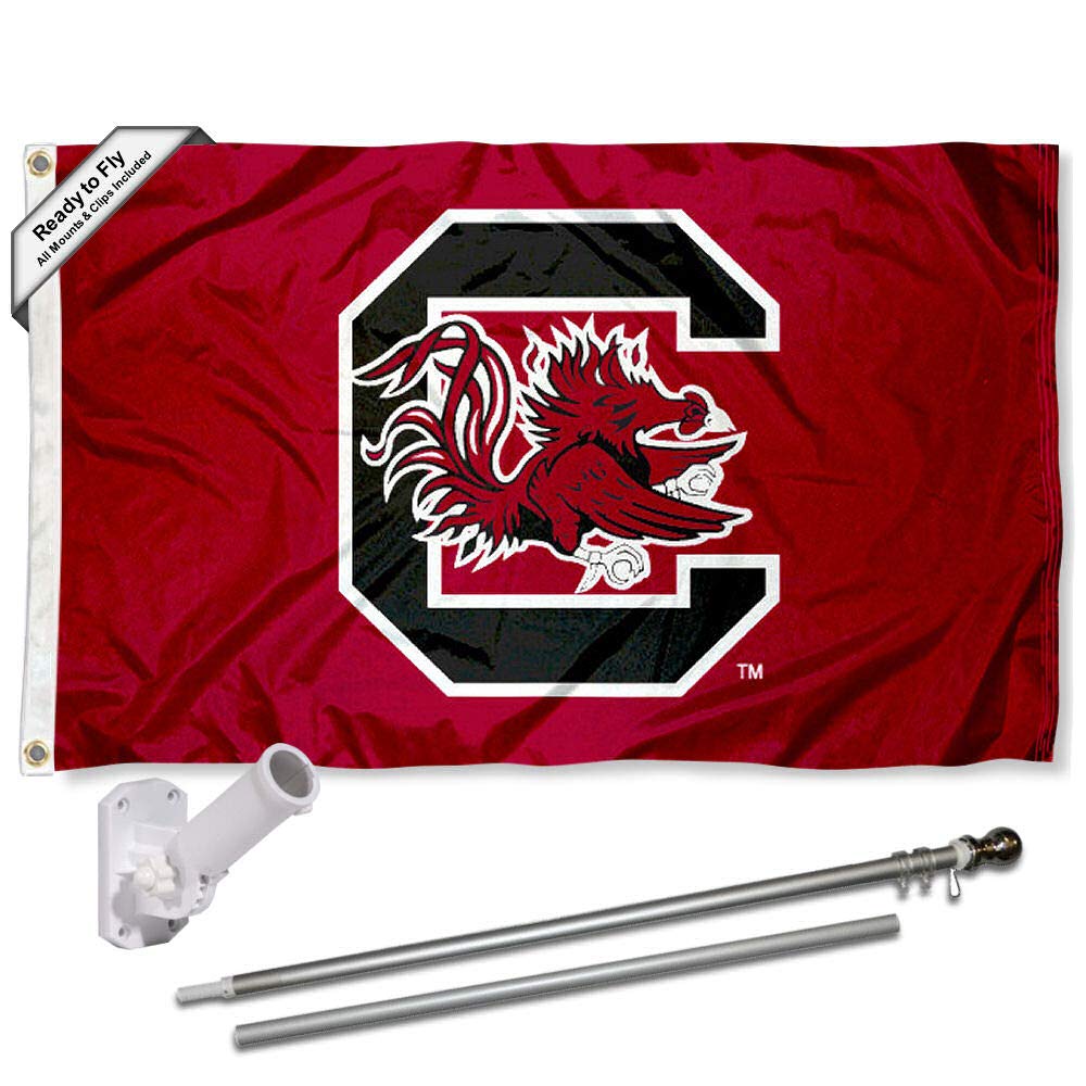 College Flags & Banners Co. South Carolina Gamecocks Flag with Pole and Bracket Complete Set - Sports Collectibles, Sports Memorabilia, Sports Fan Shop, Sports Gifts