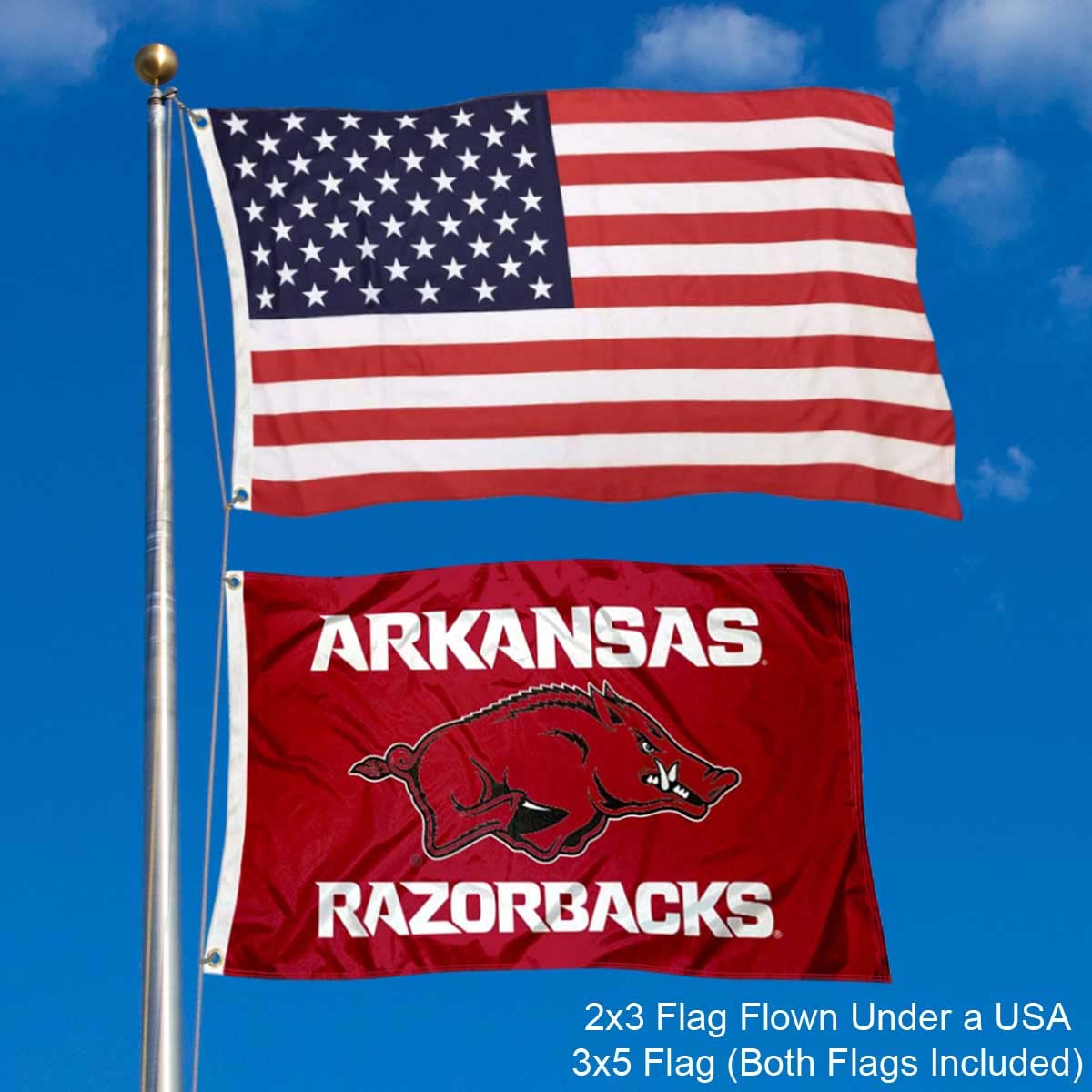 College Flags & Banners Co. Arkansas Razorbacks Small 2'x3' Flag and USA 3x5 Flag Set - Sports Collectibles, Sports Memorabilia, Sports Fan Shop, Sports Gifts