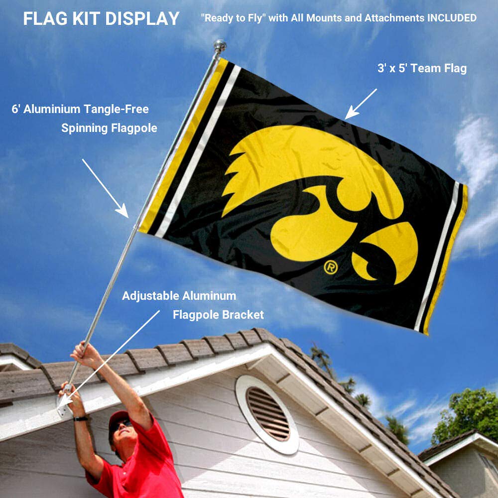 College Flags & Banners Co. Iowa Hawkeyes Stripes Flag with Pole and Bracket Kit - Sports Collectibles, Sports Memorabilia, Sports Fan Shop, Sports Gifts