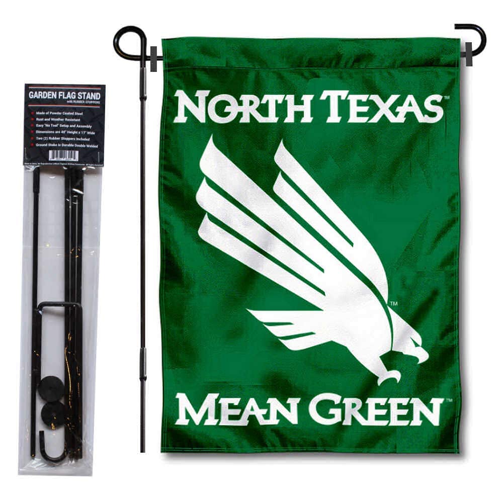 College Flags & Banners Co. University of North Texas Garden Flag and USA Stand Pole Holder Set - Sports Collectibles, Sports Memorabilia, Sports Fan Shop, Sports Gifts