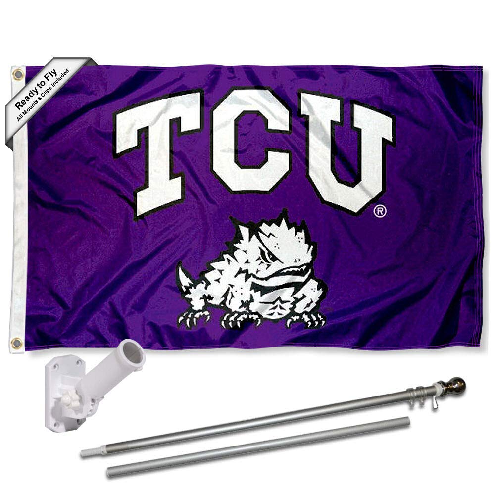 College Flags & Banners Co. Texas Christian Horned Frogs Flag with Pole and Bracket Kit - Sports Collectibles, Sports Memorabilia, Sports Fan Shop, Sports Gifts