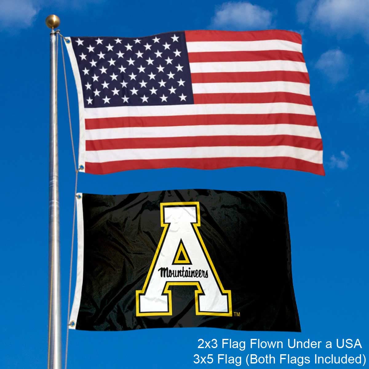 College Flags & Banners Co. Appalachian State Mountaineers Small 2'x3' Flag and USA 3x5 Foot Flag Set - Sports Collectibles, Sports Memorabilia, Sports Fan Shop, Sports Gifts
