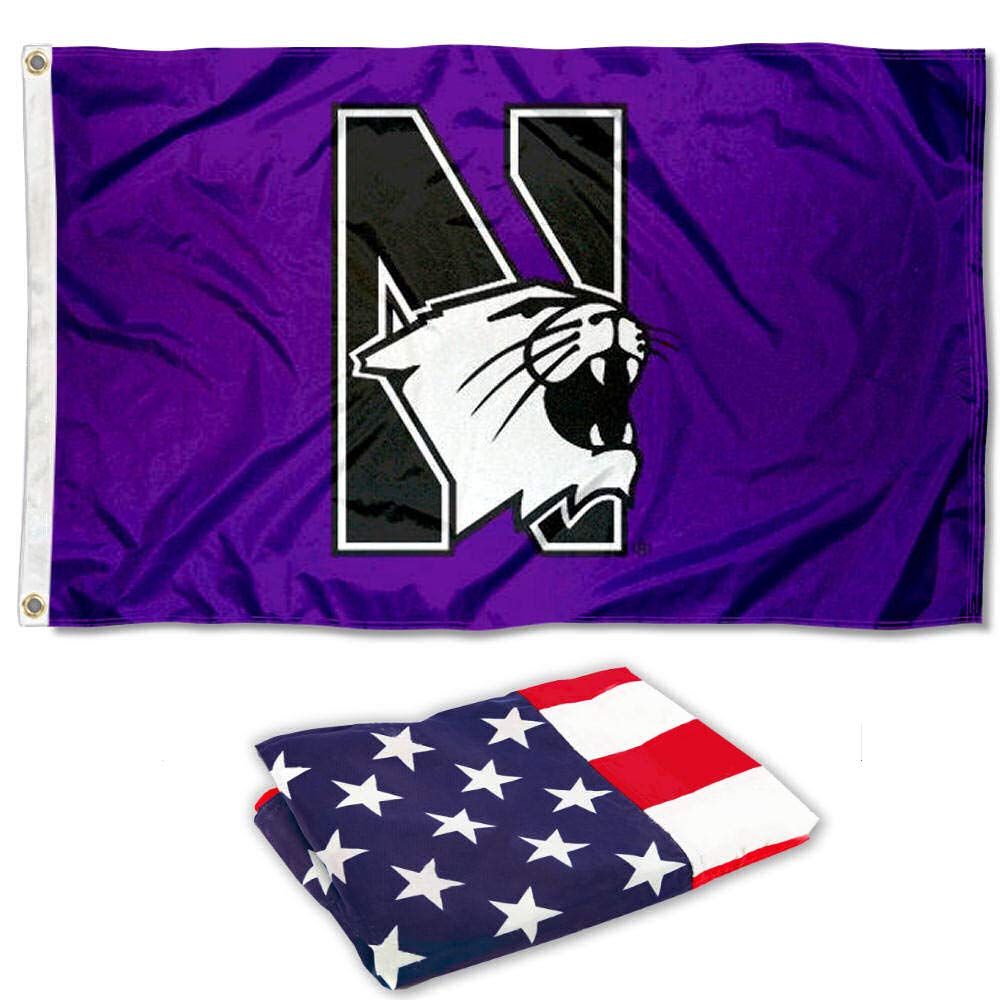College Flags & Banners Co. Northwestern Wildcats Flag and USA 3x5 Flag Set - Sports Collectibles, Sports Memorabilia, Sports Fan Shop, Sports Gifts