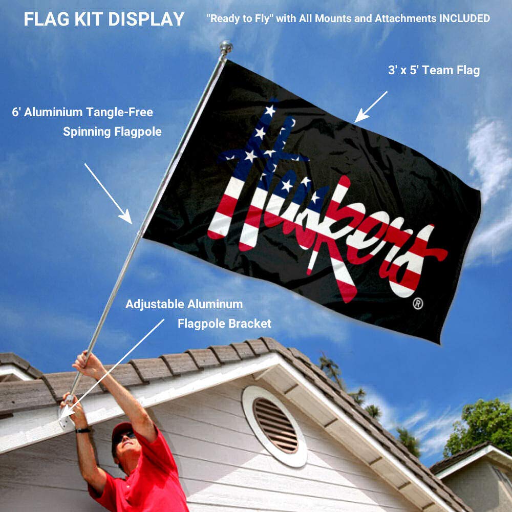 College Flags & Banners Co. Nebraska Cornhuskers Patriotic Flag with Pole and Bracket Complete Set - Sports Collectibles, Sports Memorabilia, Sports Fan Shop, Sports Gifts