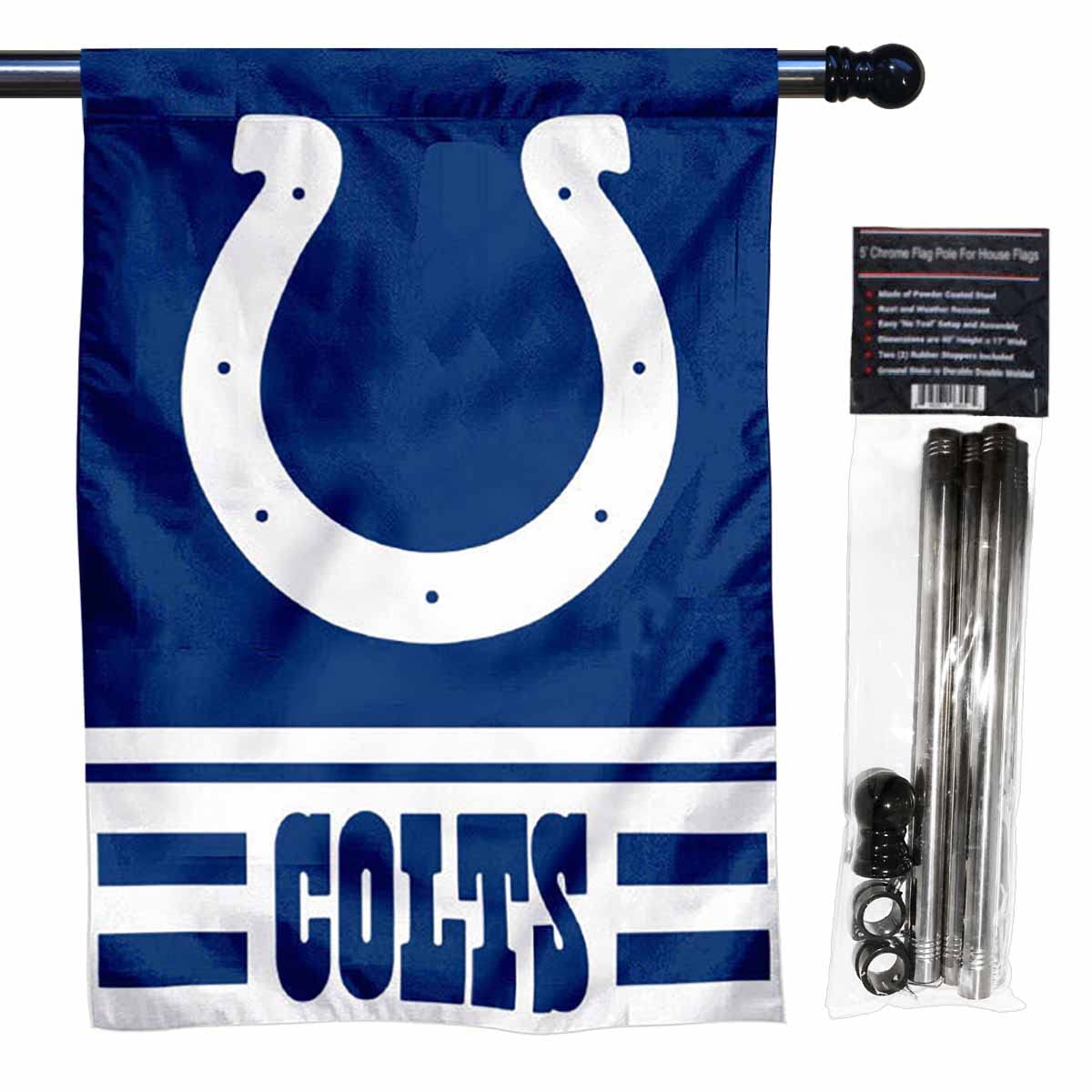 WinCraft Colts Banner House Flag and 5 Foot Flagpole Set - Sports Collectibles, Sports Memorabilia, Sports Fan Shop, Sports Gifts
